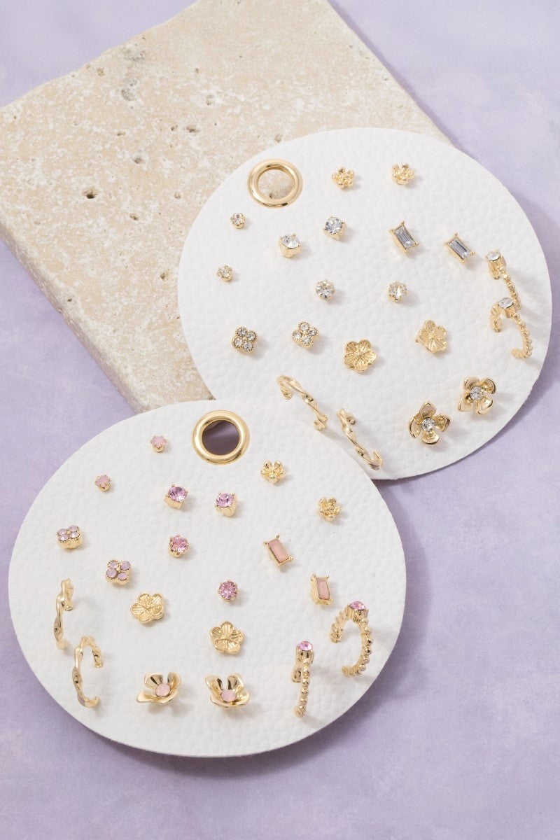 Ten Pair Assorted Flower Stud Earrings Set