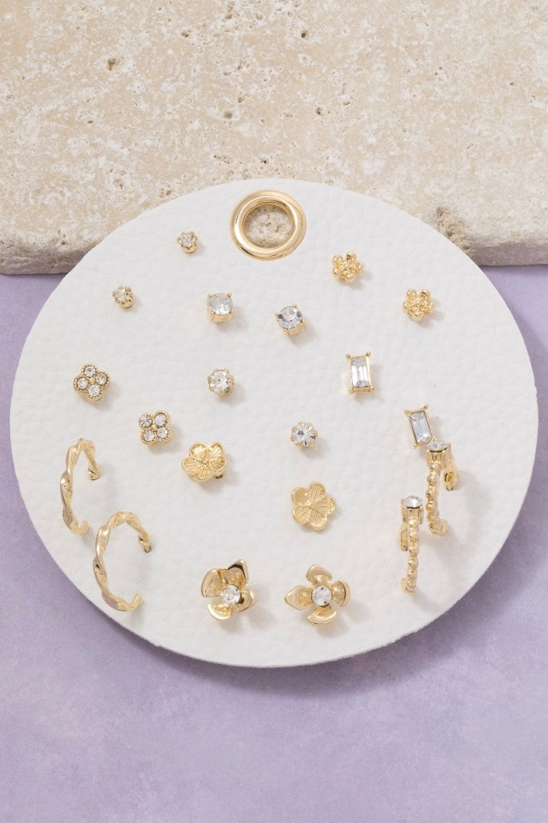 Ten Pair Assorted Flower Stud Earrings Set