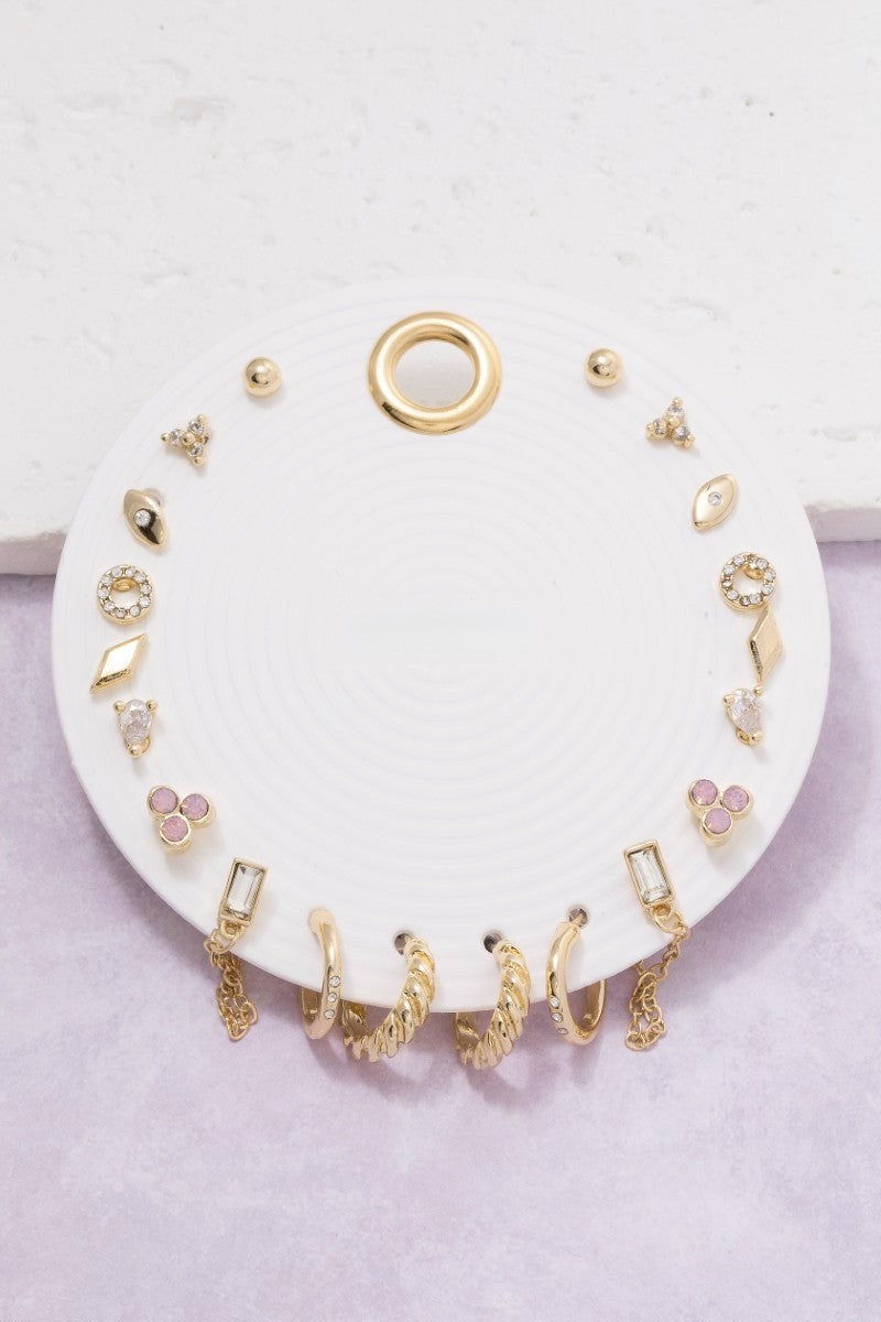 Ten Pair Assorted Pink Mini Earrings Set
