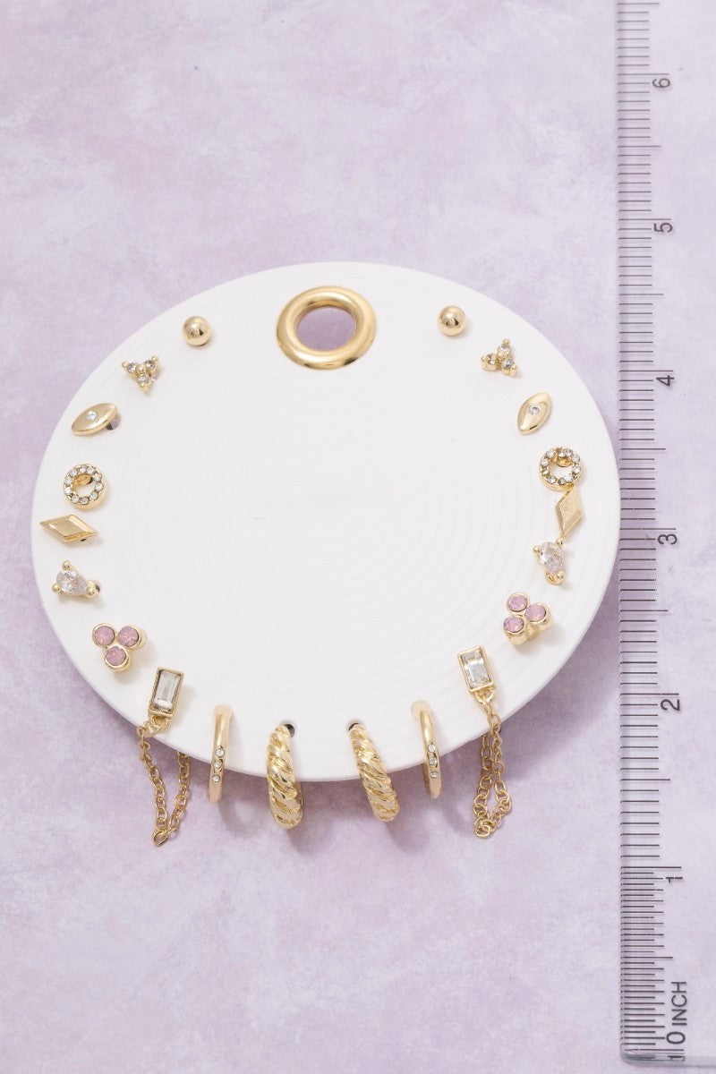 Ten Pair Assorted Pink Mini Earrings Set