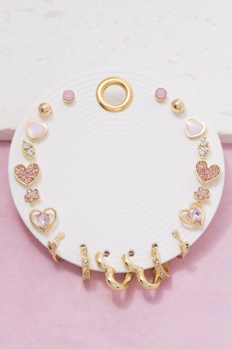 Ten Pair Assorted Mini Hearts Earrings Set