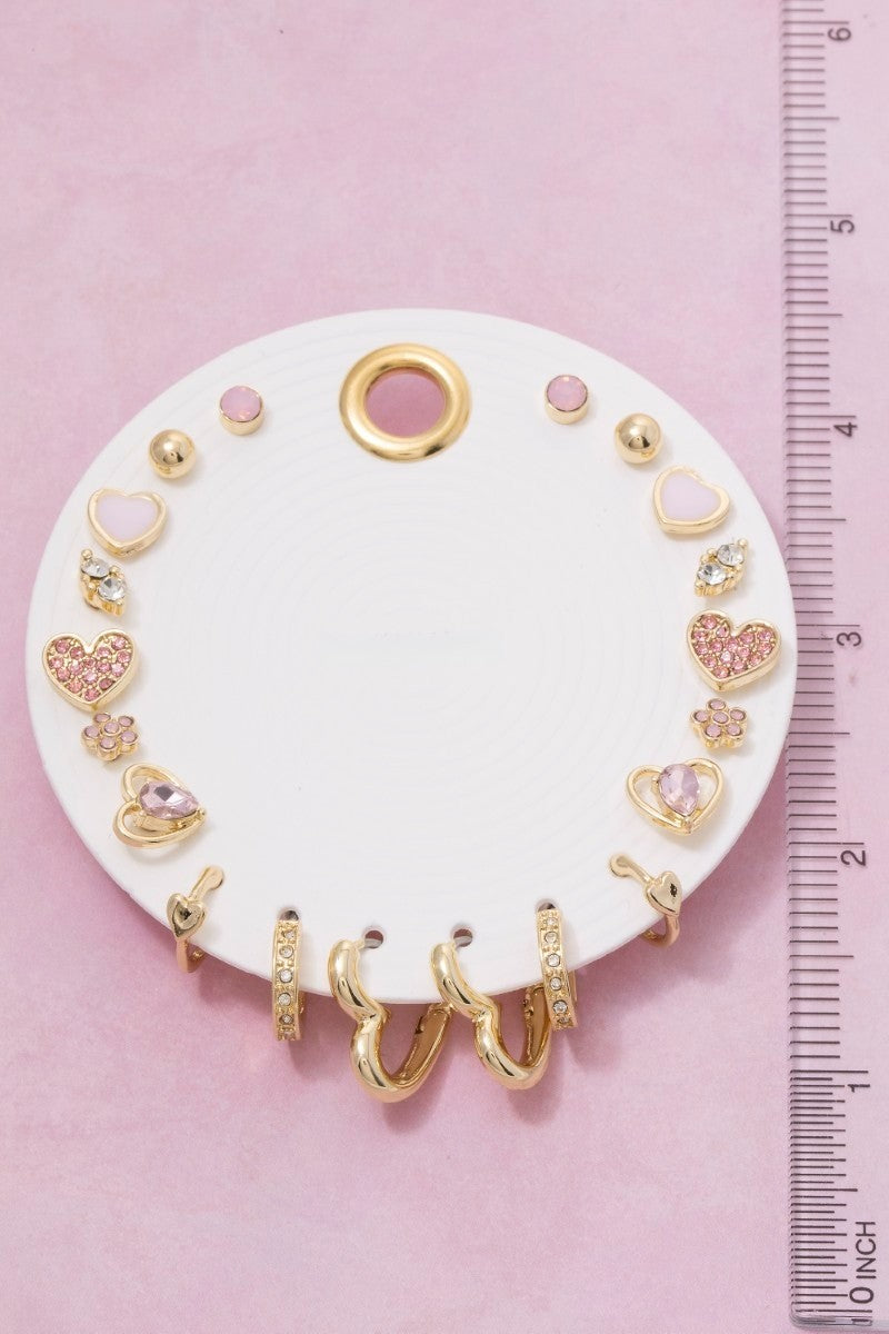 Ten Pair Assorted Mini Hearts Earrings Set