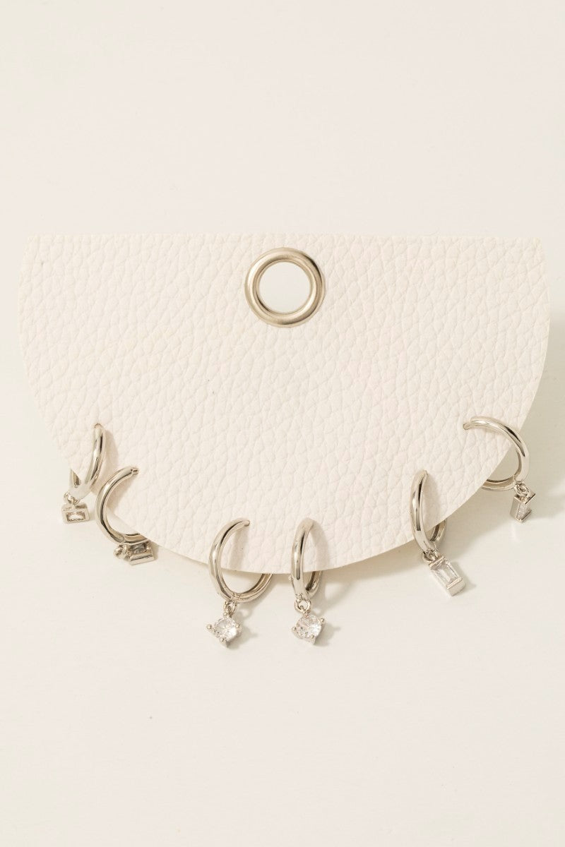 Three Pair Rhinestone Drop Hoop Earrings Set