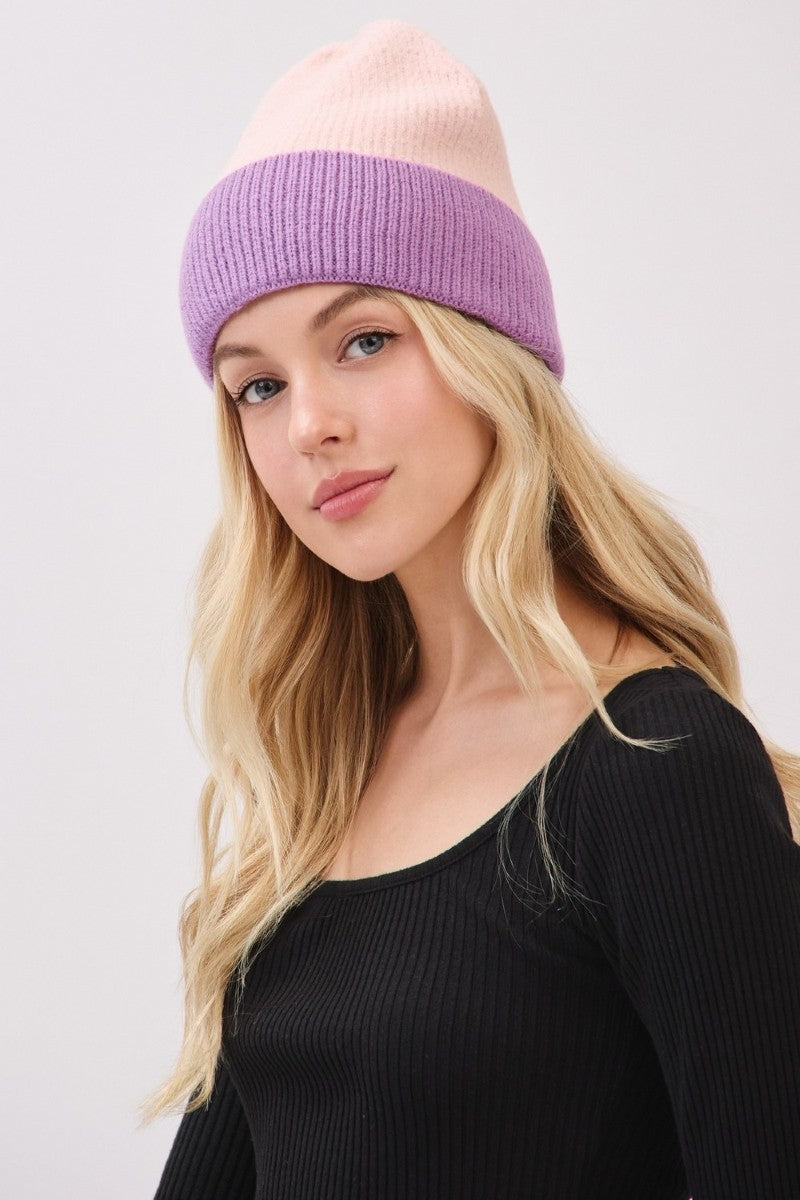 Two Toned Color Ribbed Beanie