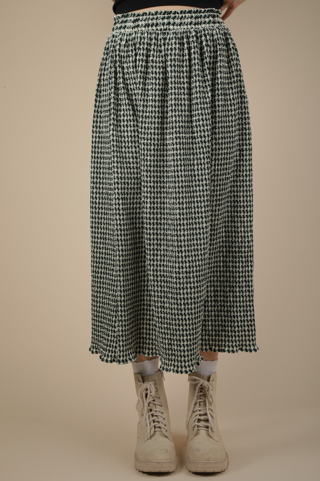 Forest Green Urquhart Check Printed Pleated Midi Skirt