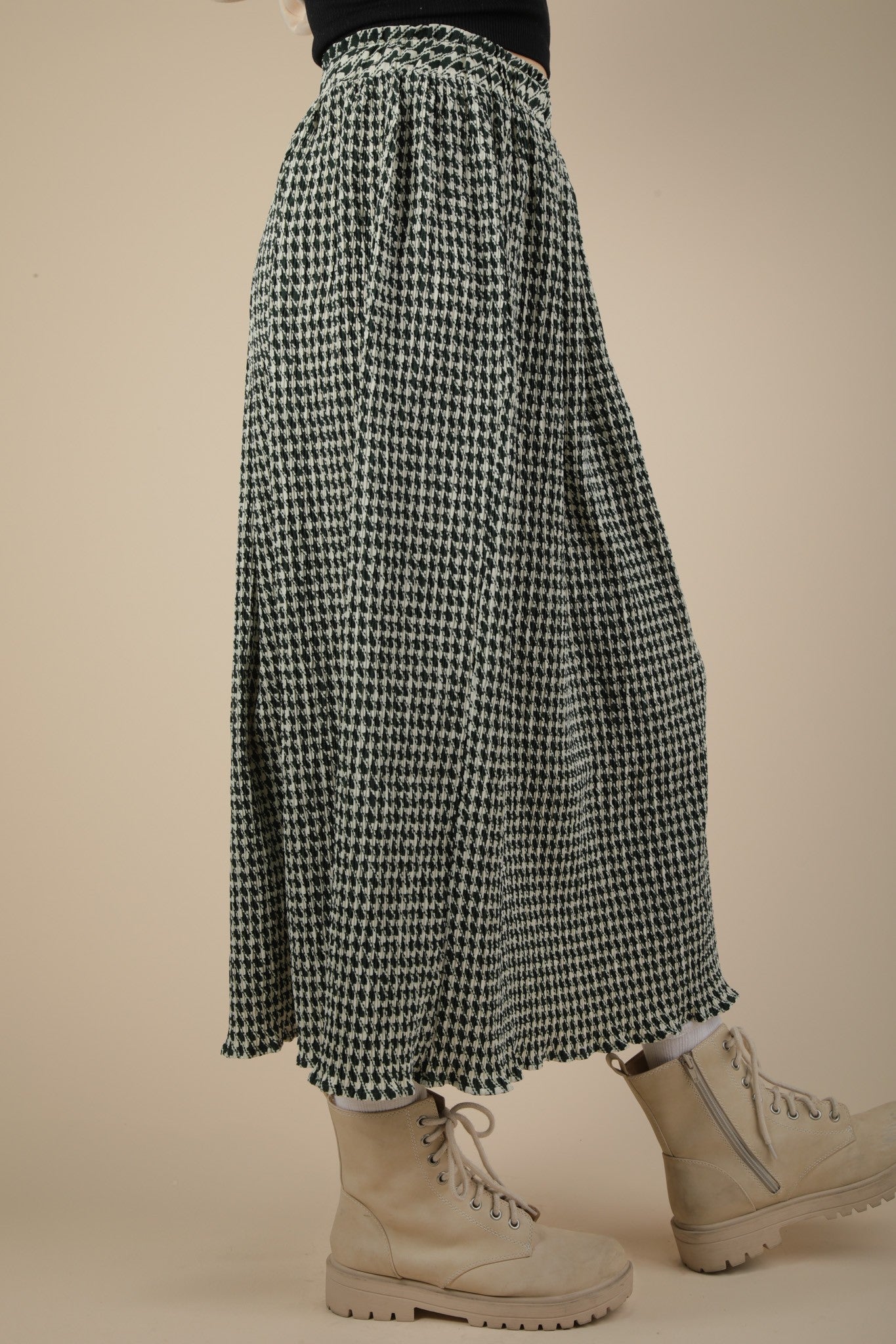 Forest Green Urquhart Check Printed Pleated Midi Skirt