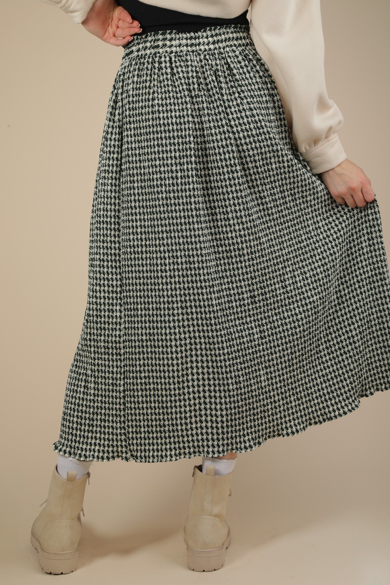 Forest Green Urquhart Check Printed Pleated Midi Skirt