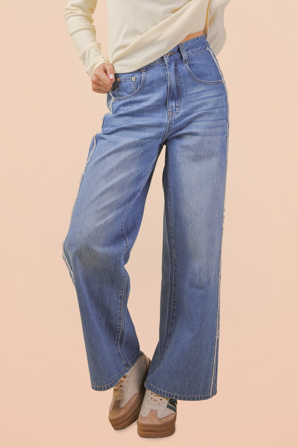 Very Jean Frayed Detail Washed Denim Pants