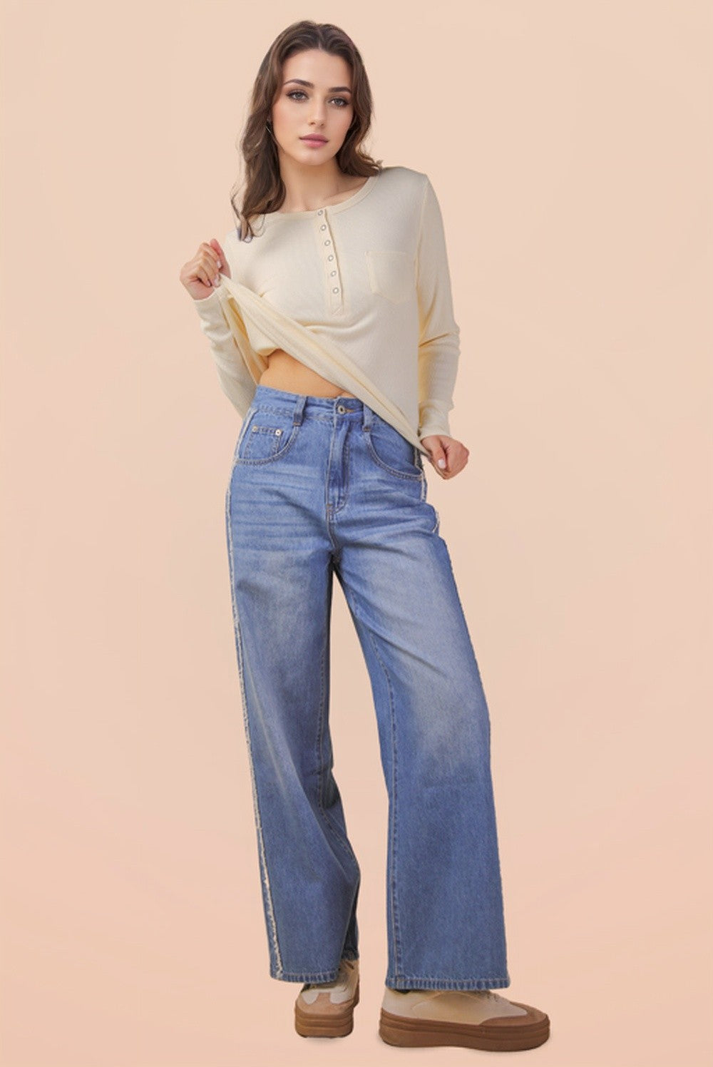 Very Jean Frayed Detail Washed Denim Pants