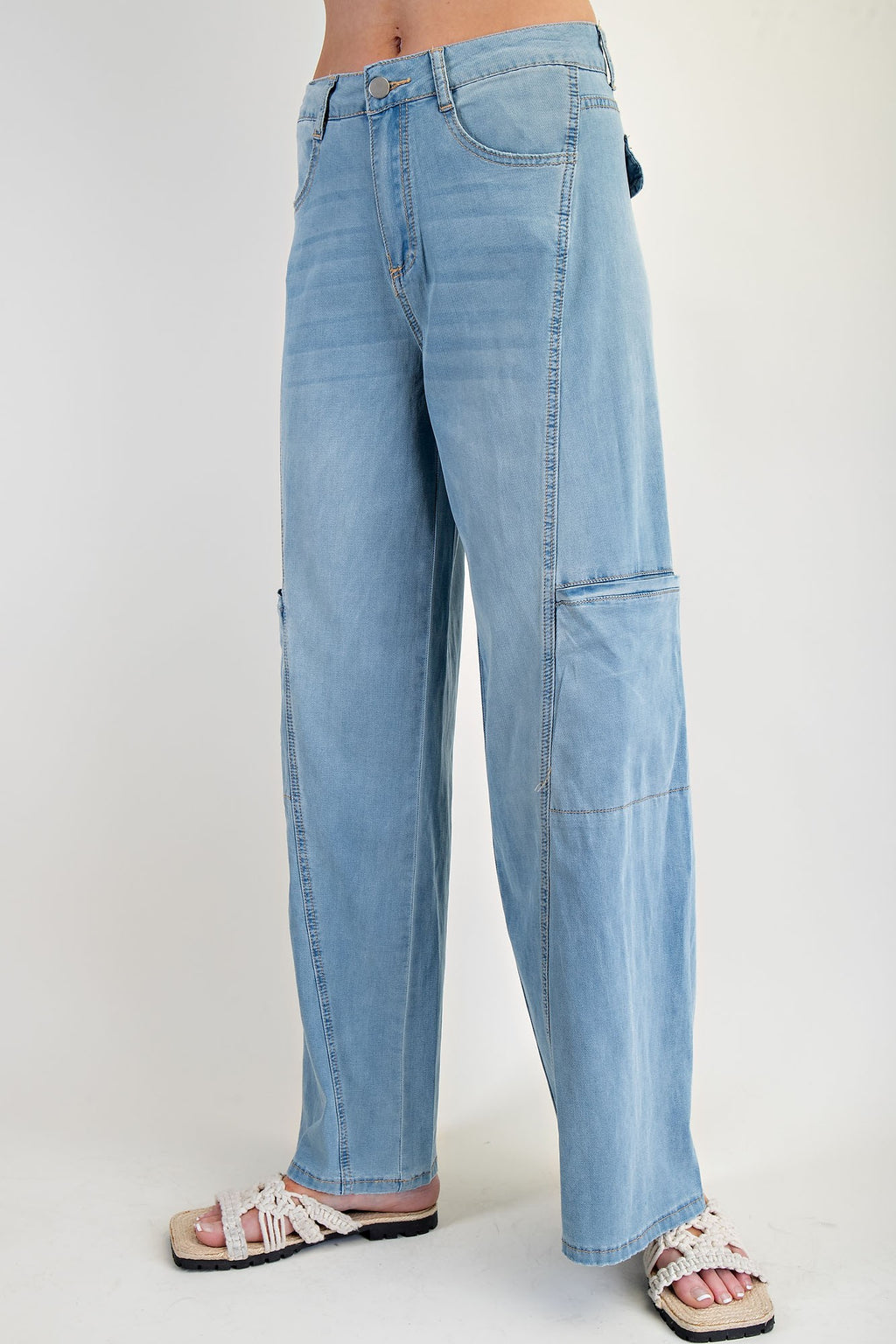 Washed Denim Straight Pants