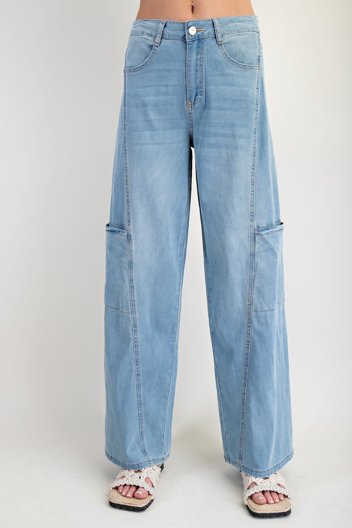 Washed Denim Straight Pants