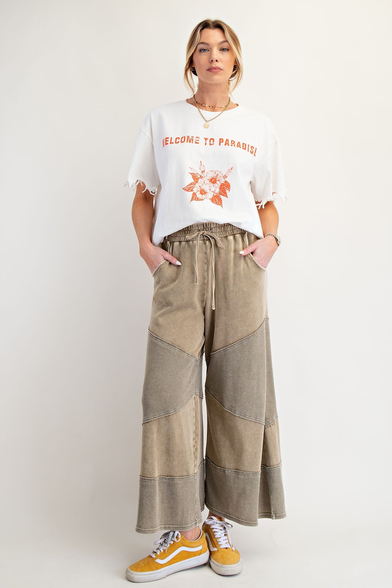 Washed Faded Olive Thermal Mix Terry Knit Pants