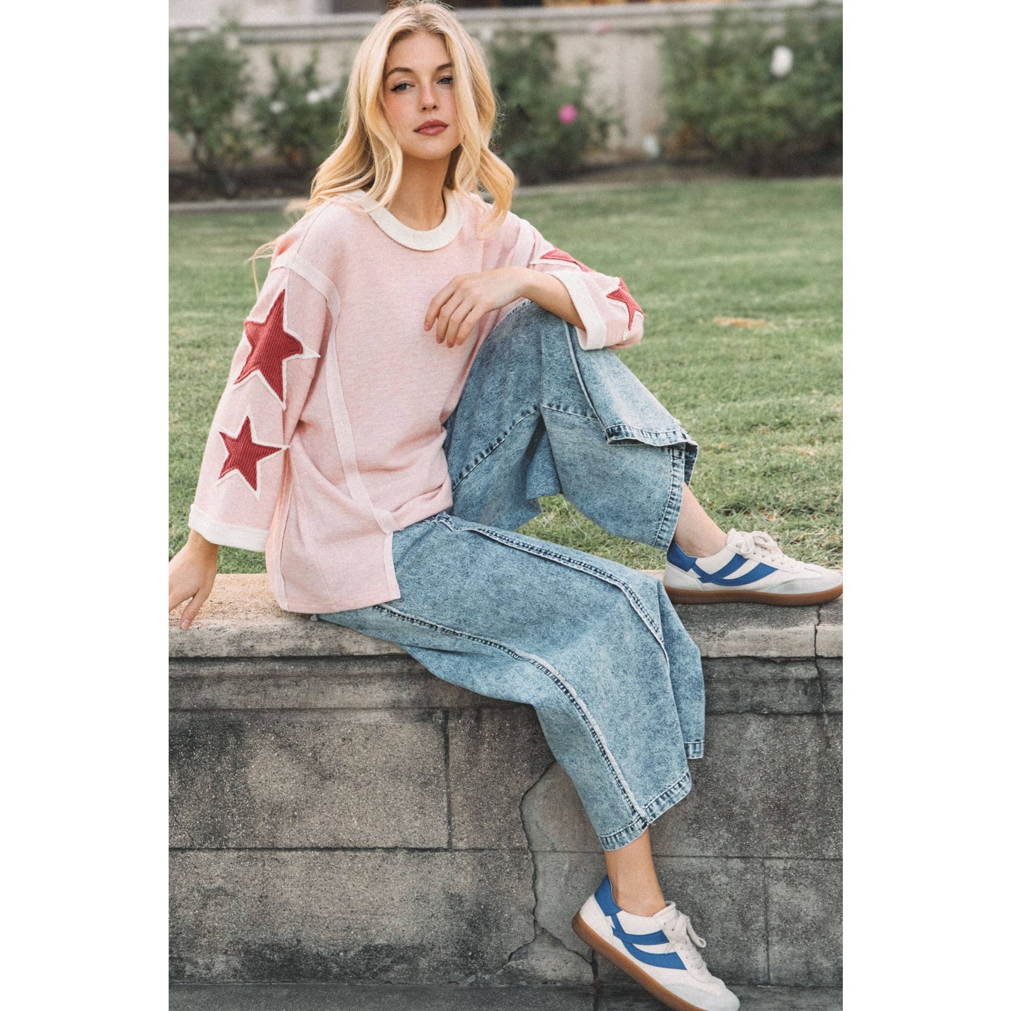 Pink + Red Starry Ribbed Shirt