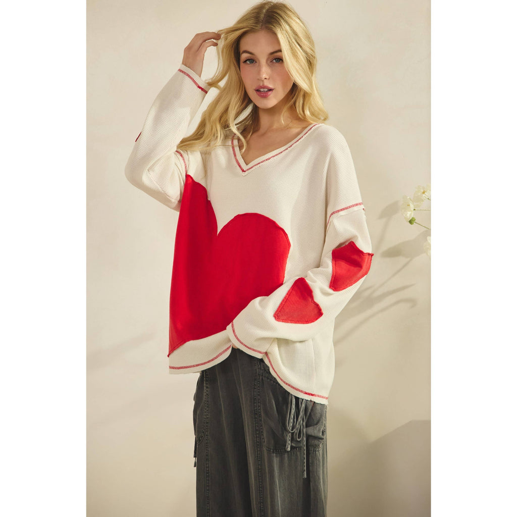 Patch Heart Waffle Pullover