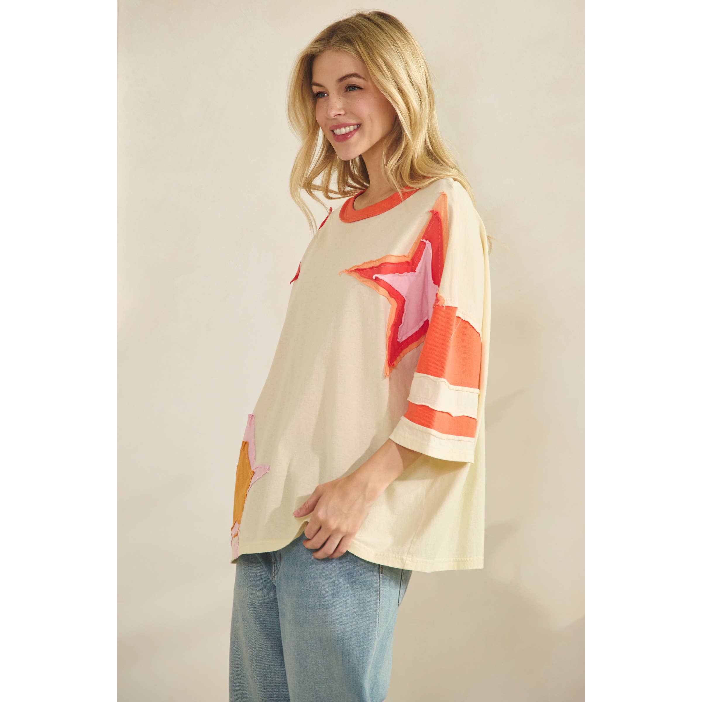 Colorblock Star Patch Applique Top