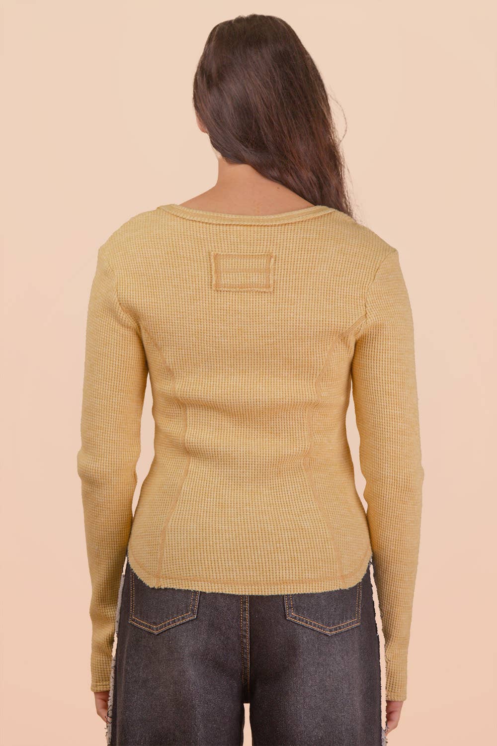 Yellow Button Down Fitted Knit Casual Top