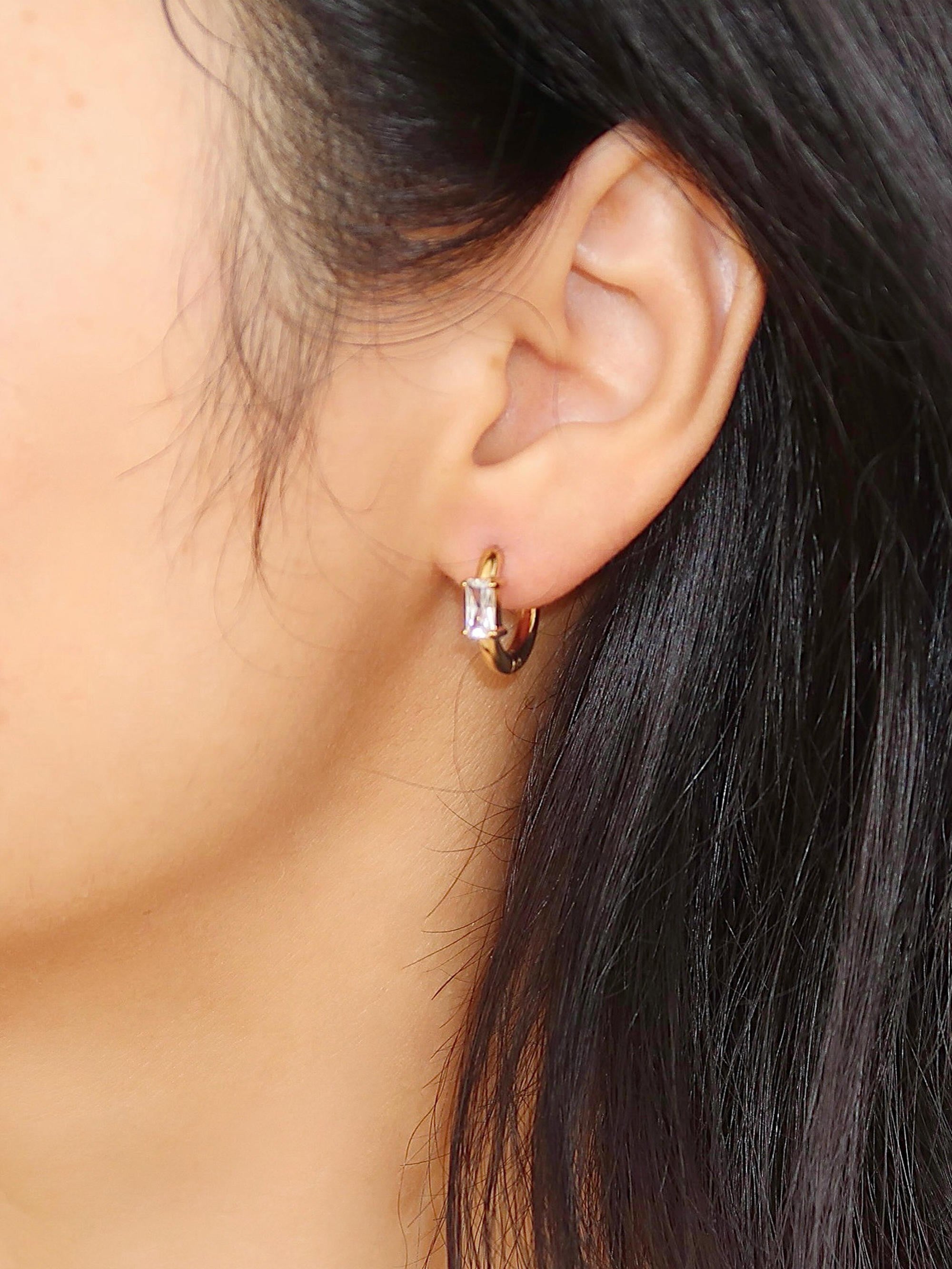 Adhara 18k Gold Non-tarnish Cz Huggie Earrings