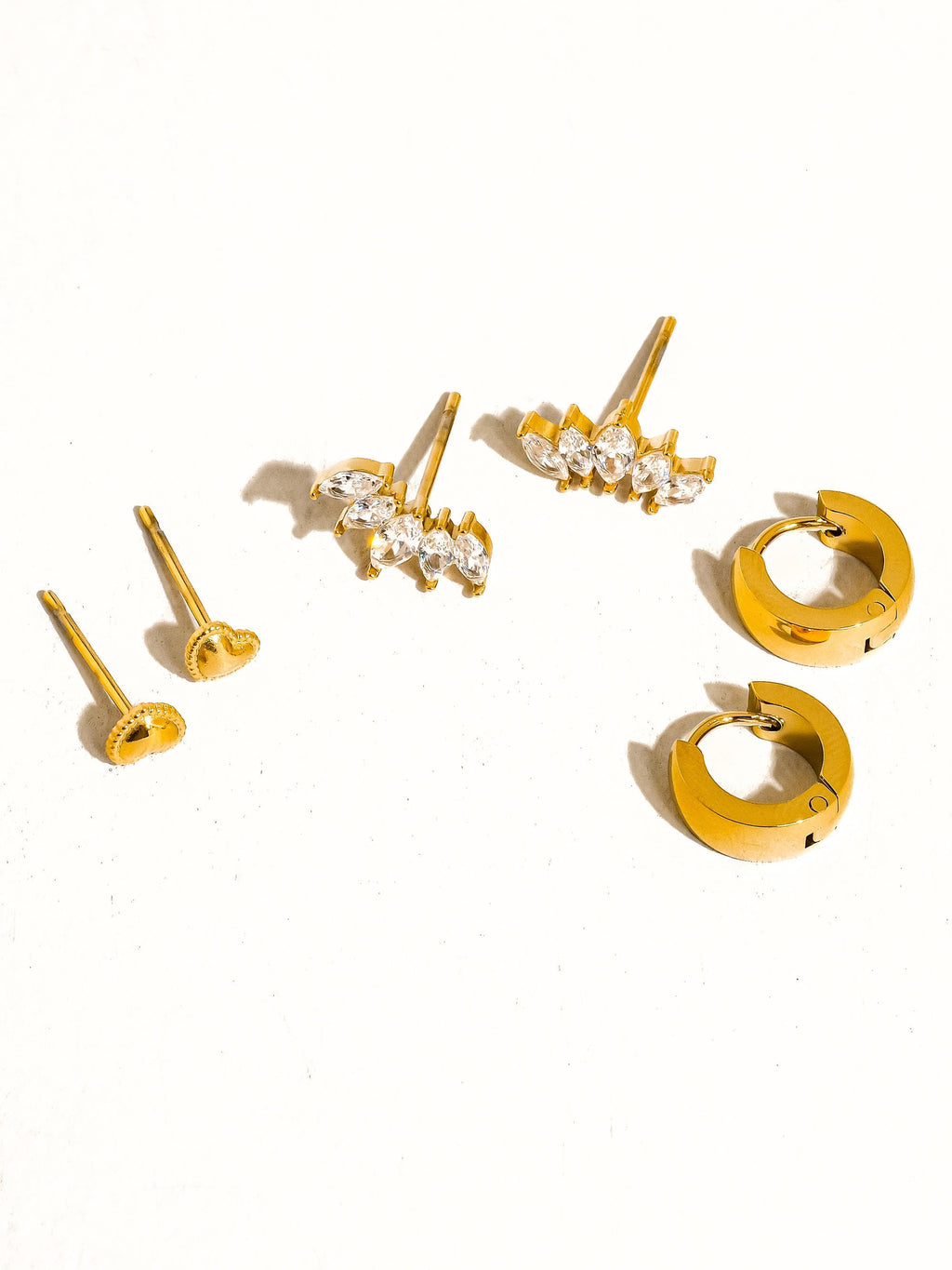 Anouk 18k Gold Hearts Hoops & Cz Earring Set
