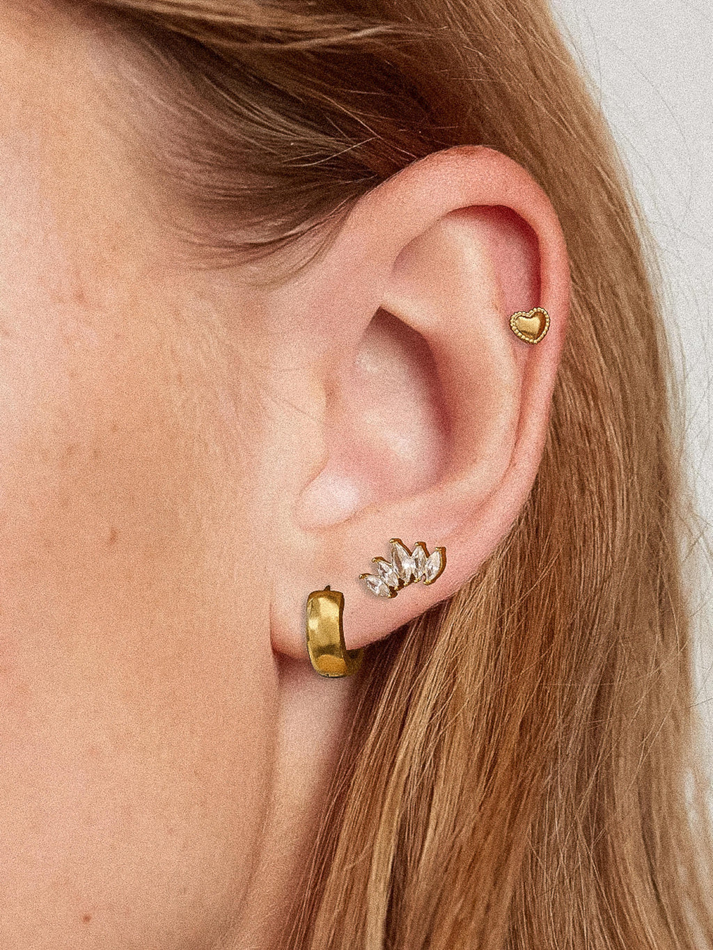 Anouk 18k Gold Hearts Hoops & Cz Earring Set