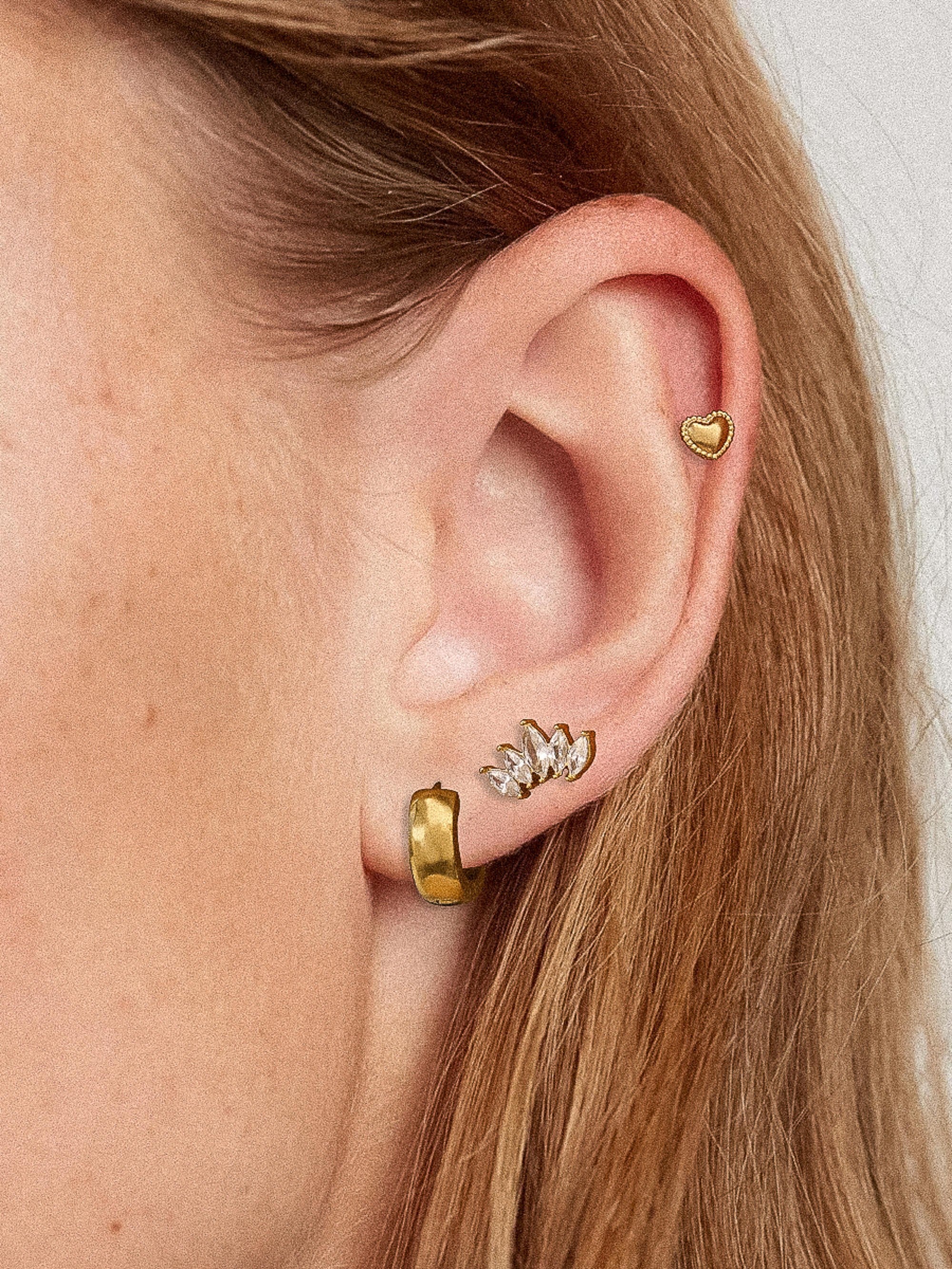 Anouk 18k Gold Hearts Hoops & Cz Earring Set