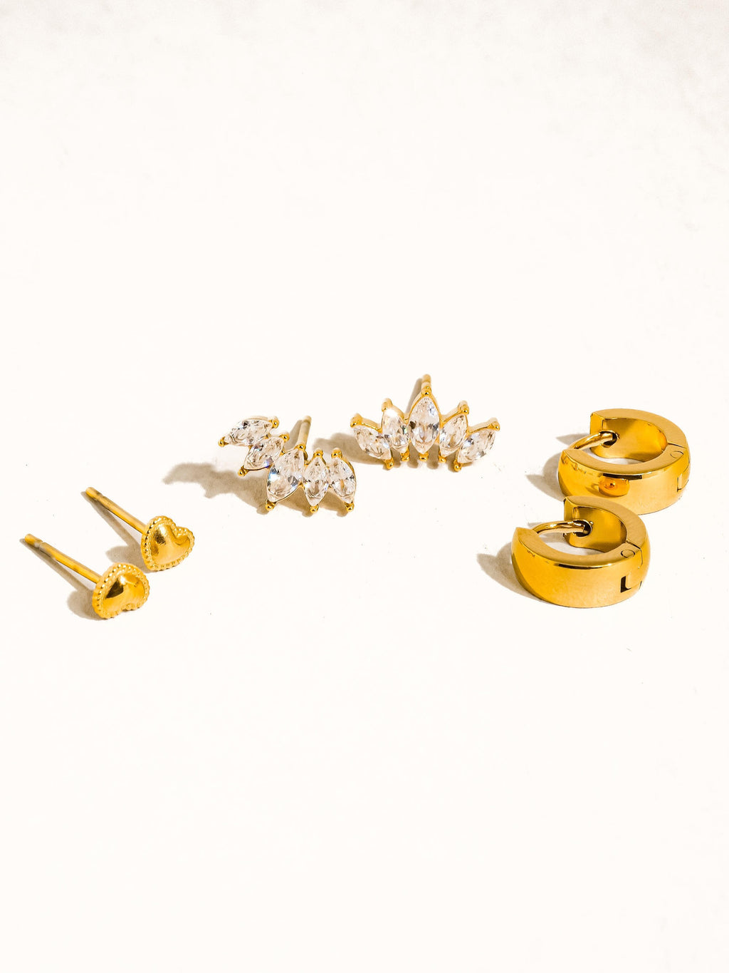 Anouk 18k Gold Hearts Hoops & Cz Earring Set