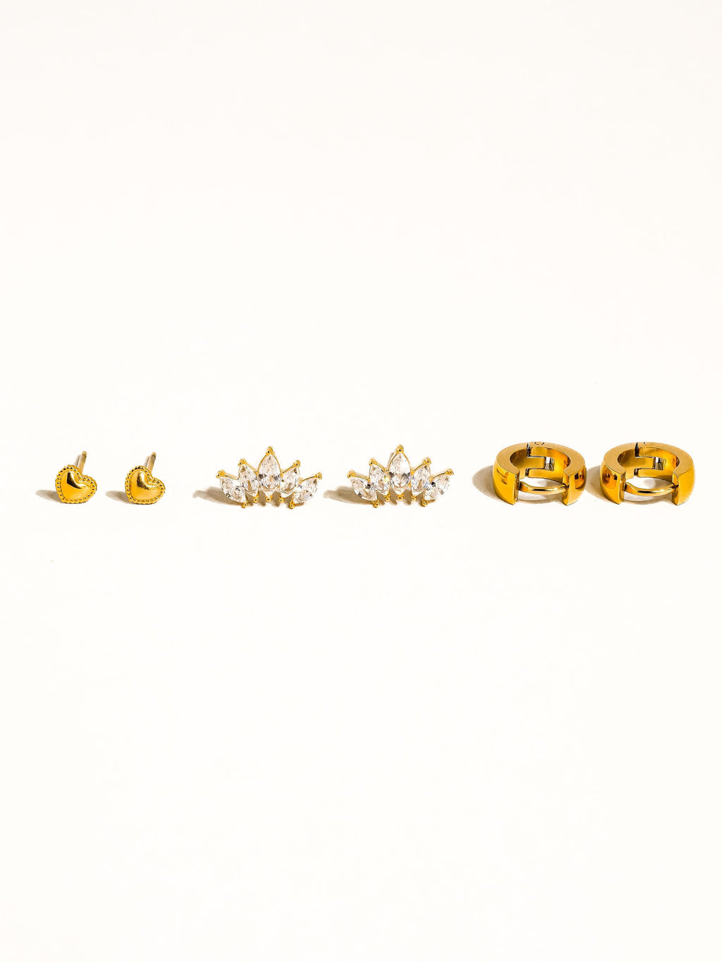 Anouk 18k Gold Hearts Hoops & Cz Earring Set