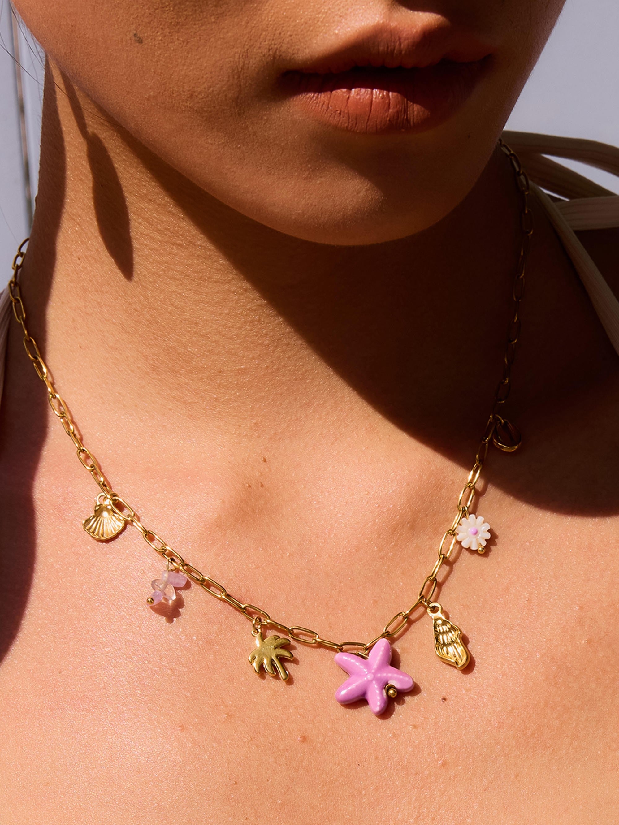 Anya 18k Gold Non-tarnish Starts & Palm Charm Necklace
