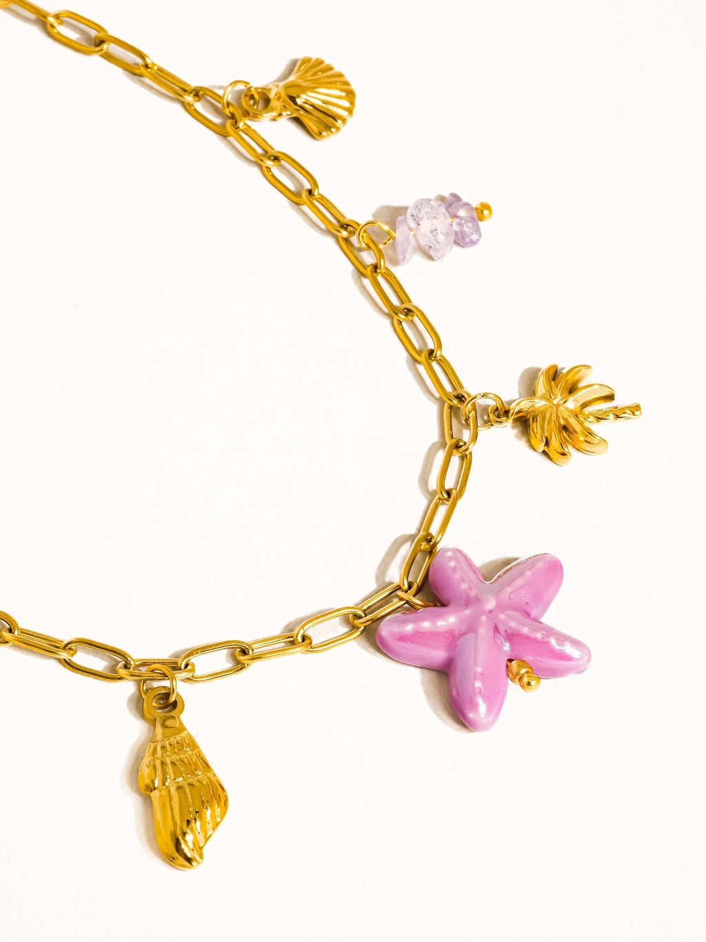 Anya 18k Gold Non-tarnish Starts & Palm Charm Necklace