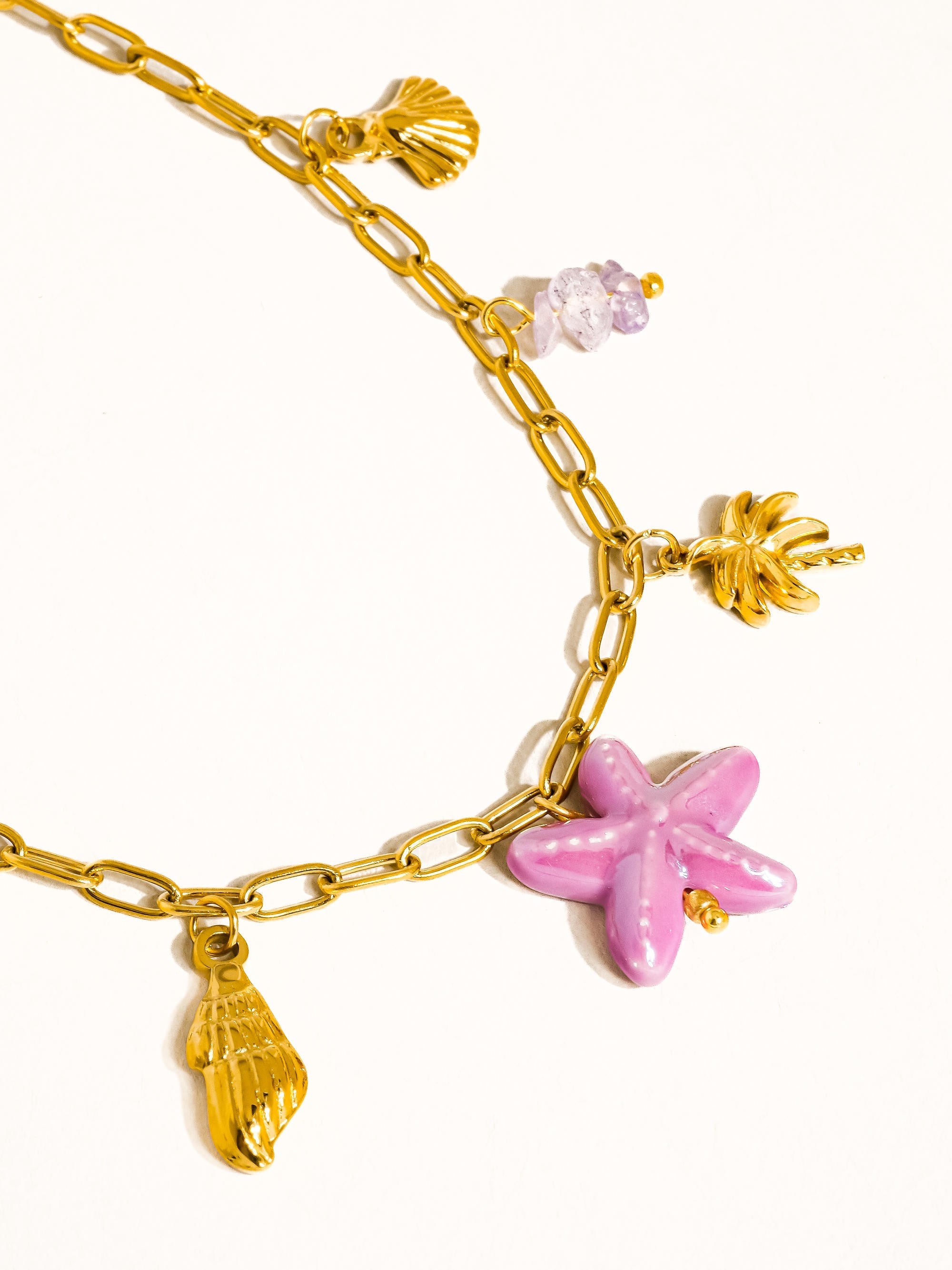 Anya 18k Gold Non-tarnish Starts & Palm Charm Necklace