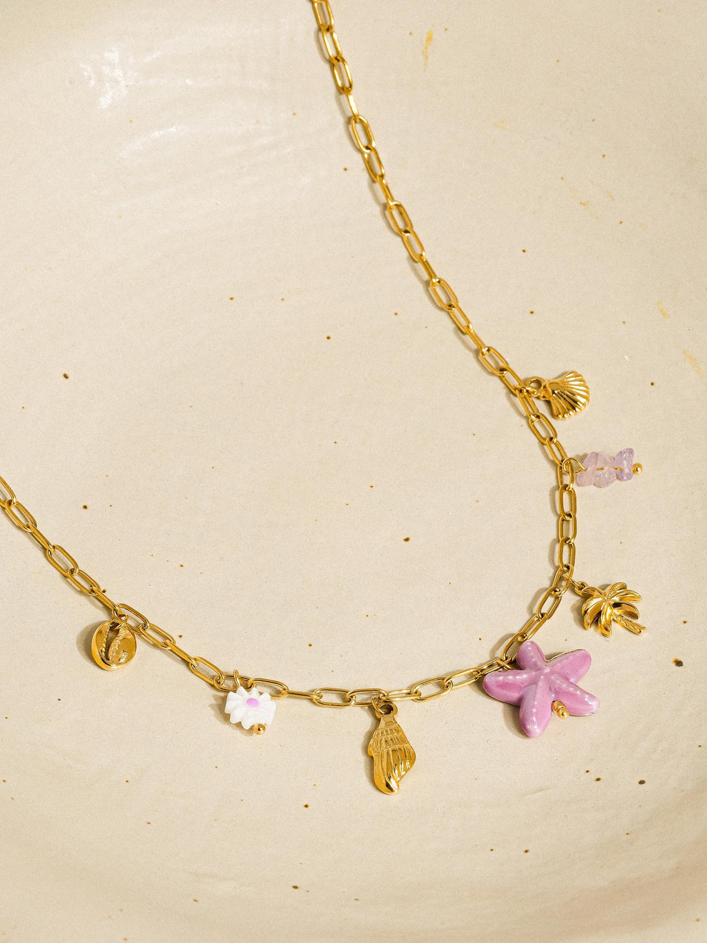 Anya 18k Gold Non-tarnish Starts & Palm Charm Necklace