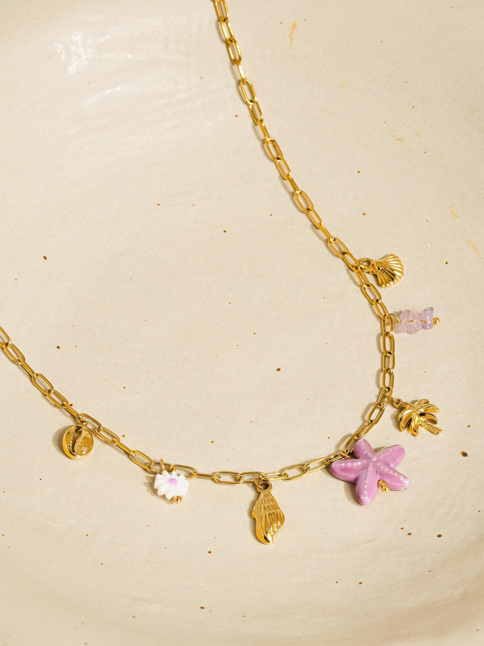 Anya 18k Gold Non-tarnish Starts & Palm Charm Necklace