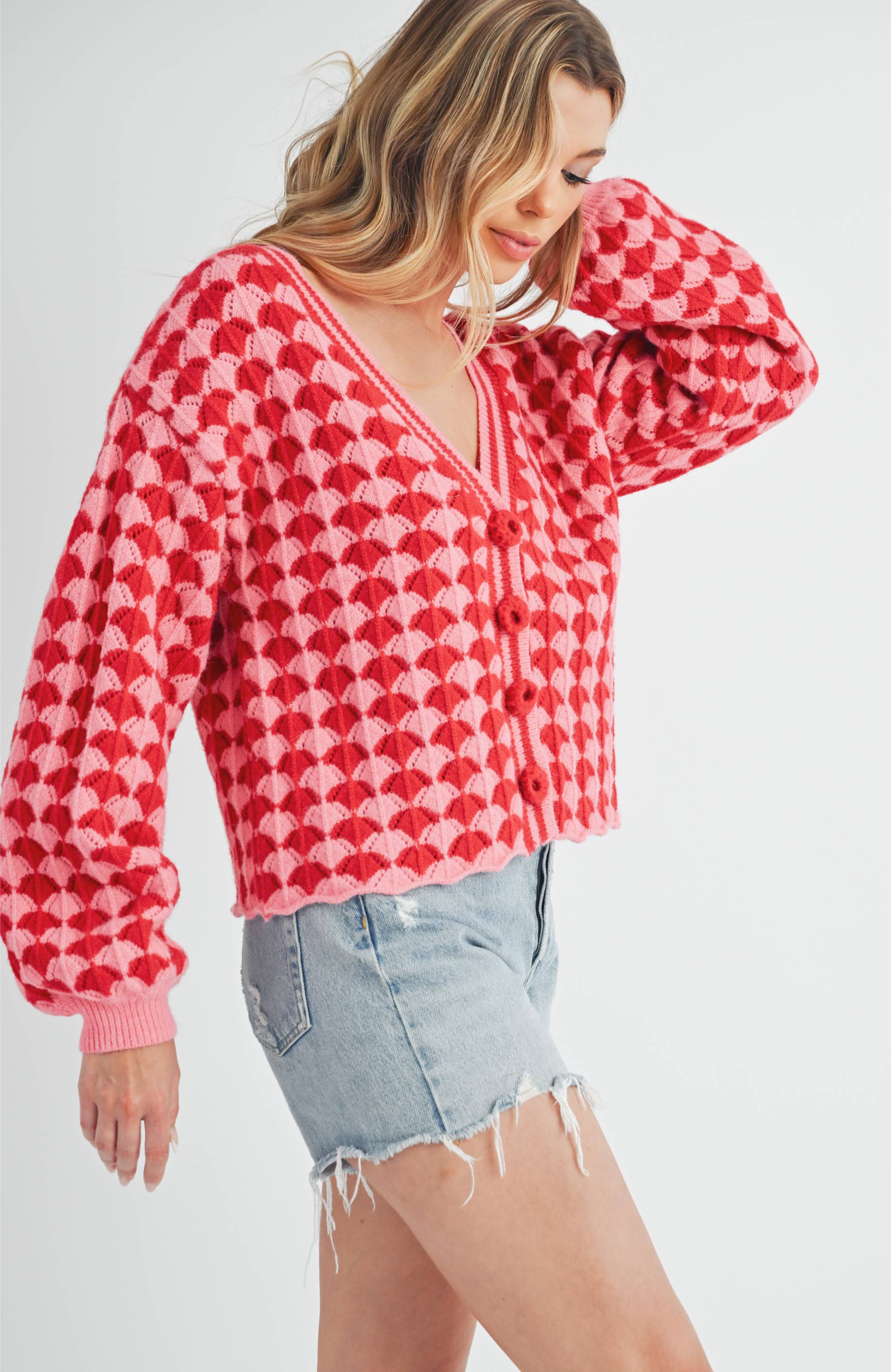 Fantasia Pink + Red Cardigan