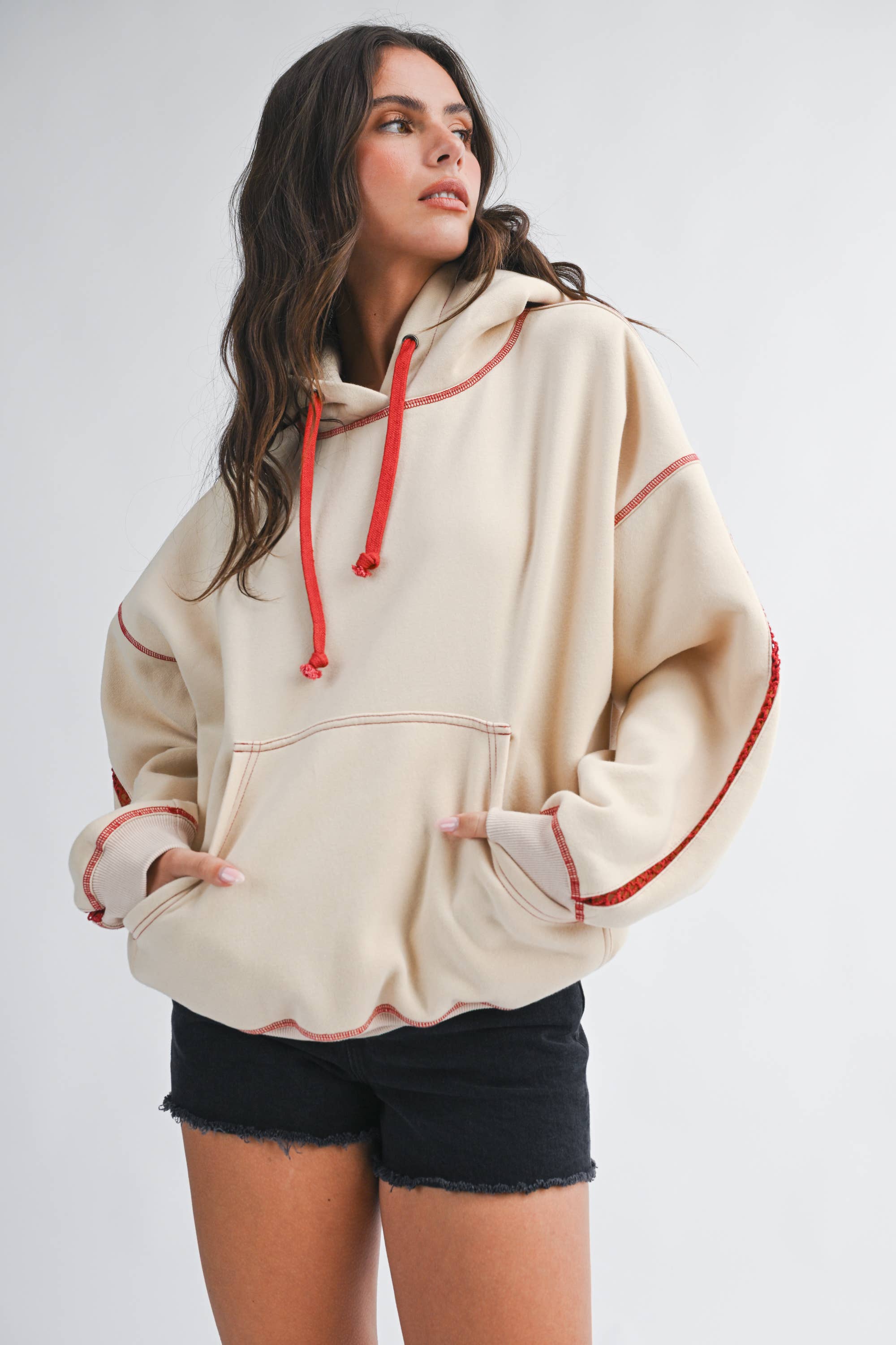 Contrast Red Stitch Oversized Hoodie