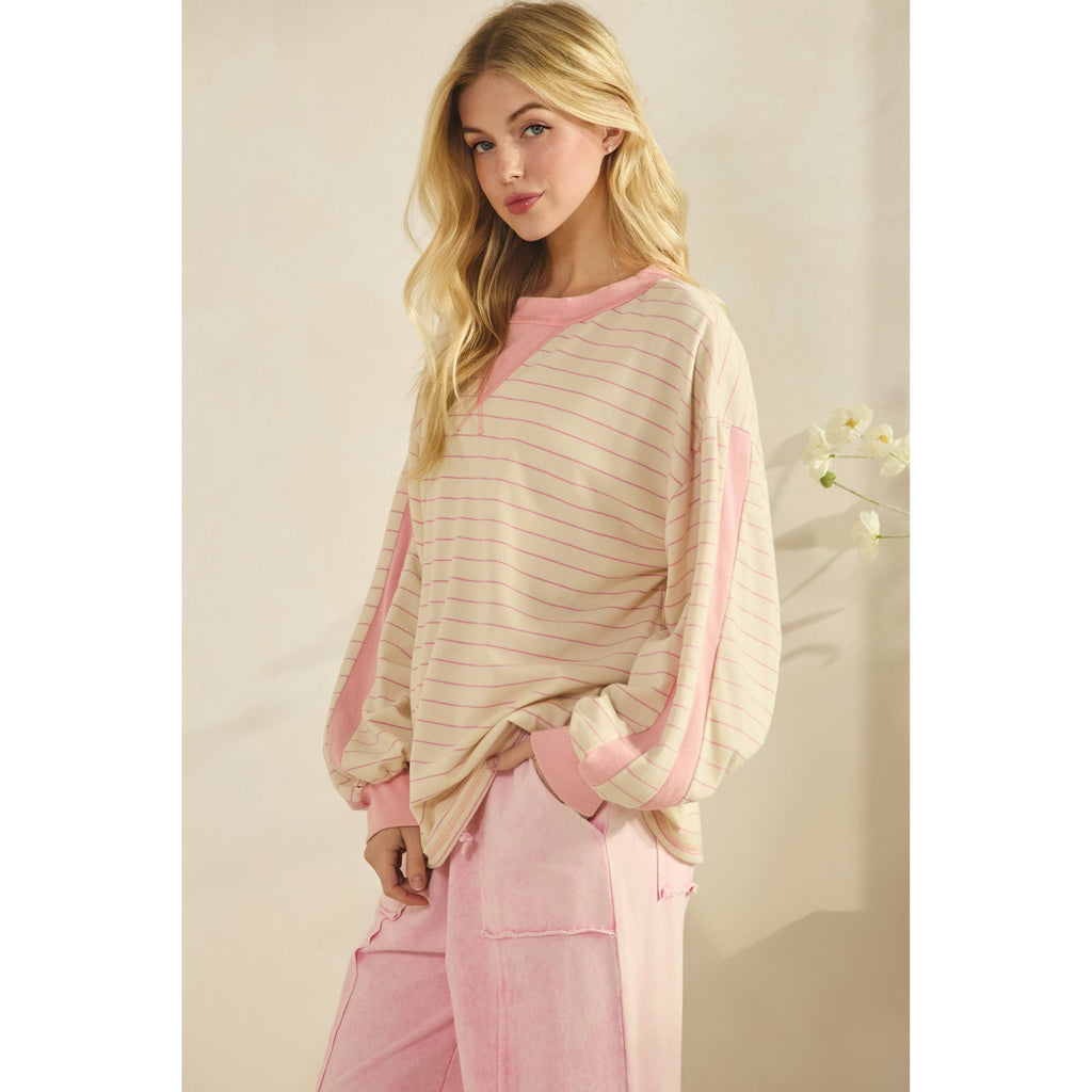 Pink Stripe Oversized Pullover