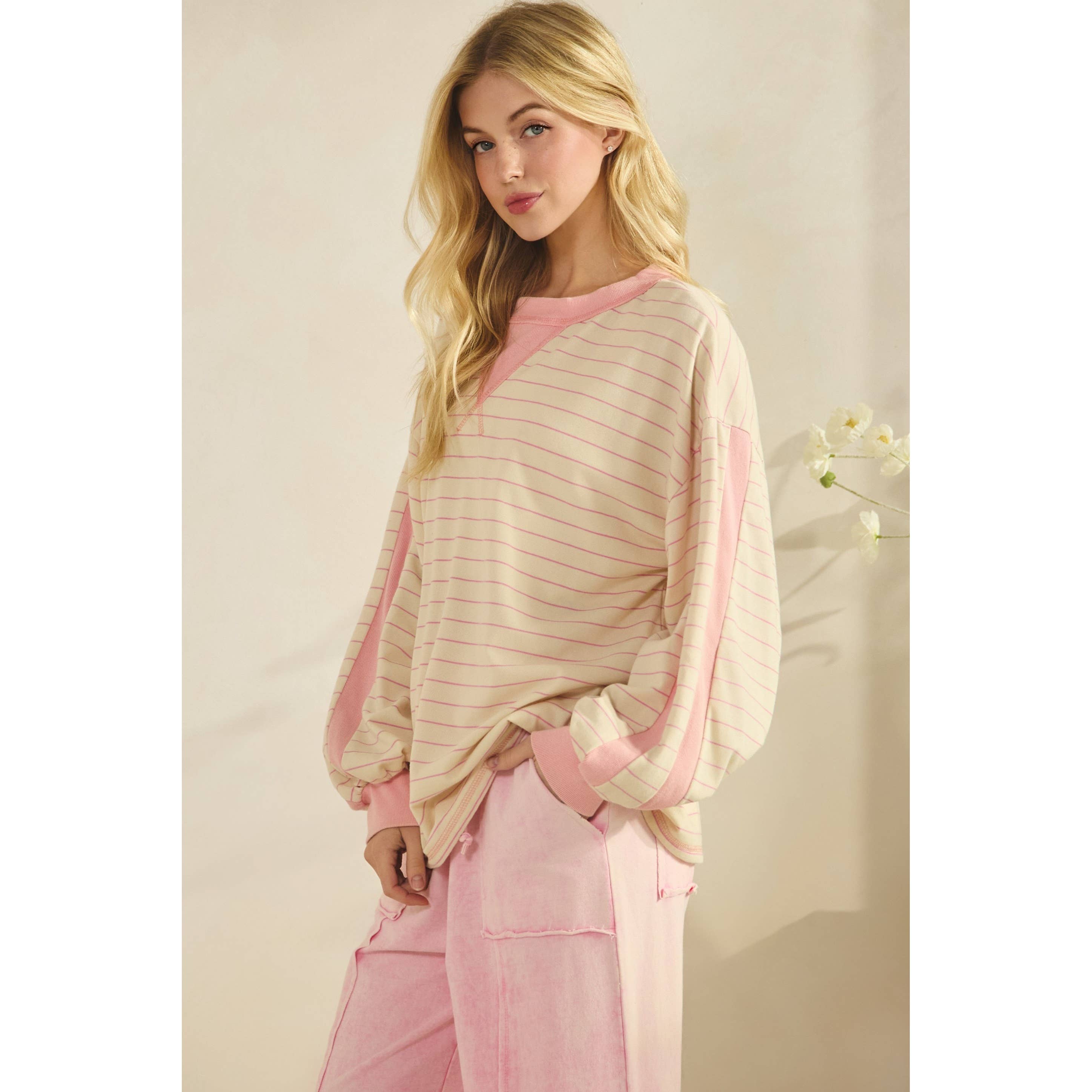 Pink Stripe Oversized Pullover