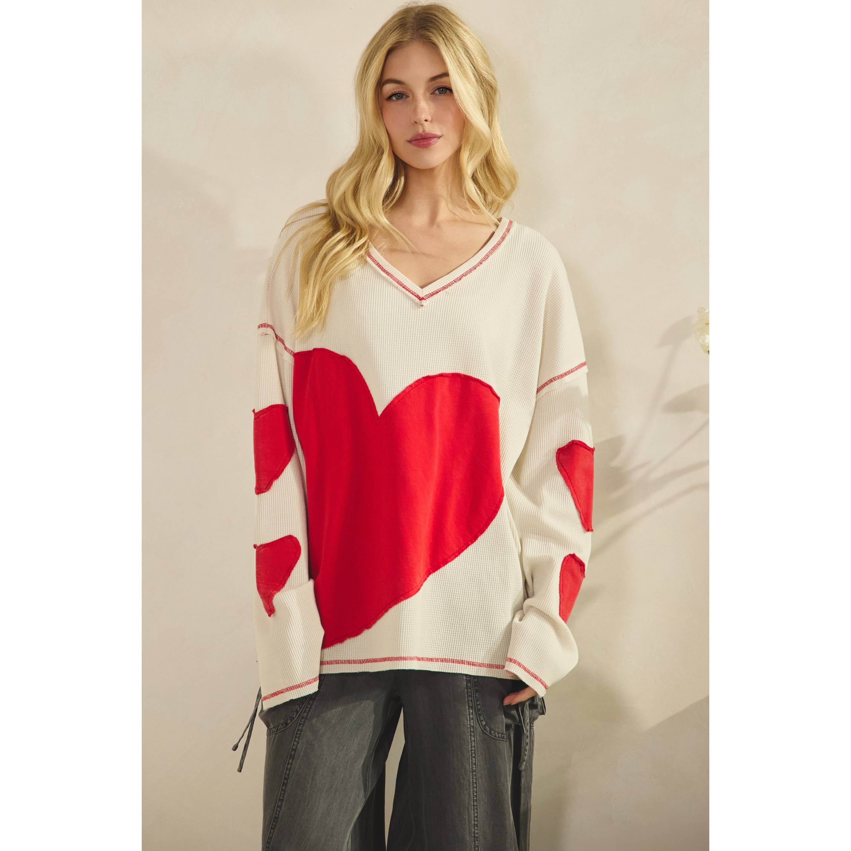 Patch Heart Waffle Pullover