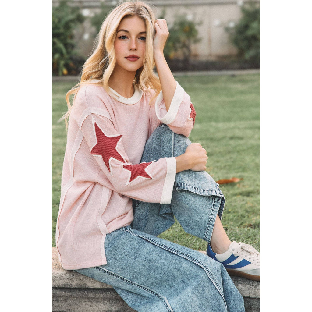 Pink + Red Starry Ribbed Shirt