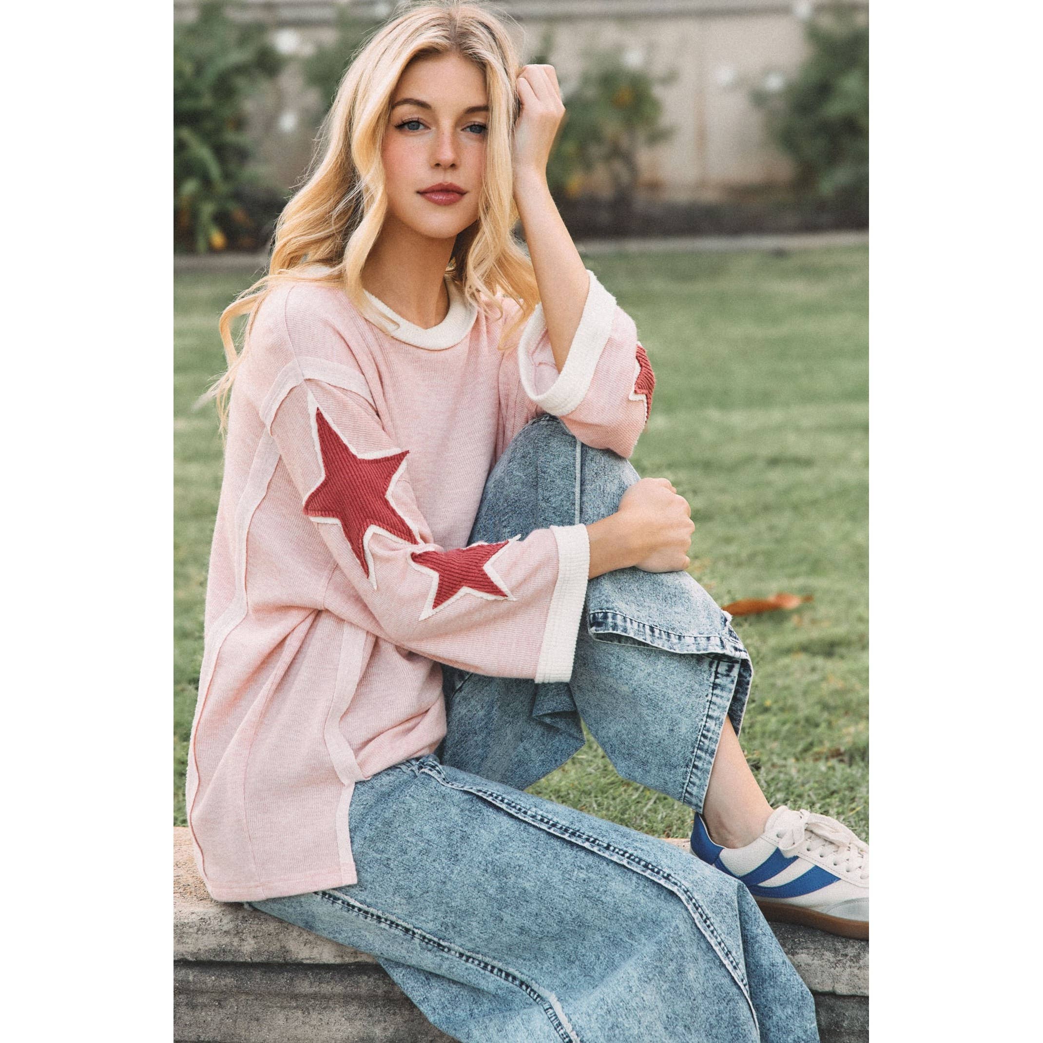 Pink + Red Starry Ribbed Shirt