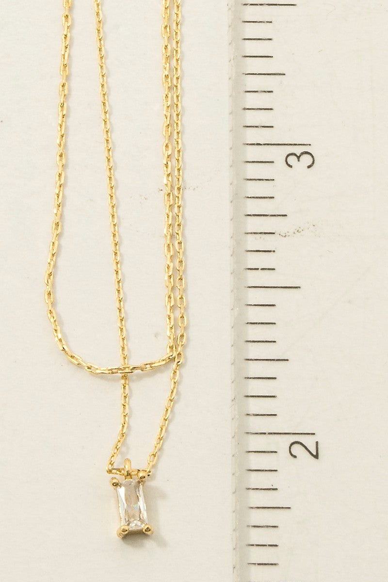 Gold Dipped Cz Baguette Layered Dainty Necklace