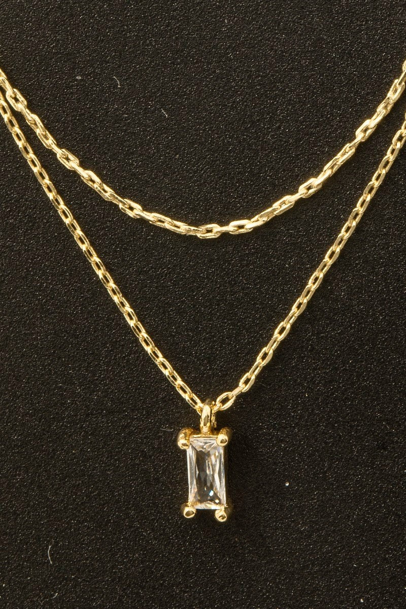 Gold Dipped Cz Baguette Layered Dainty Necklace