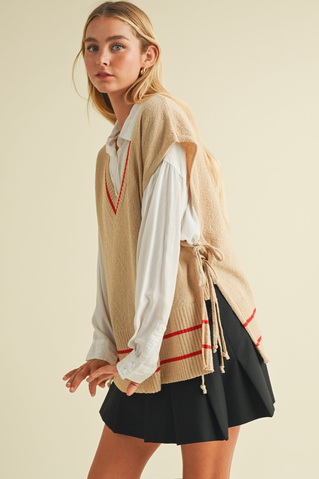 Open Side Tie V Neck Sweater Vest Top