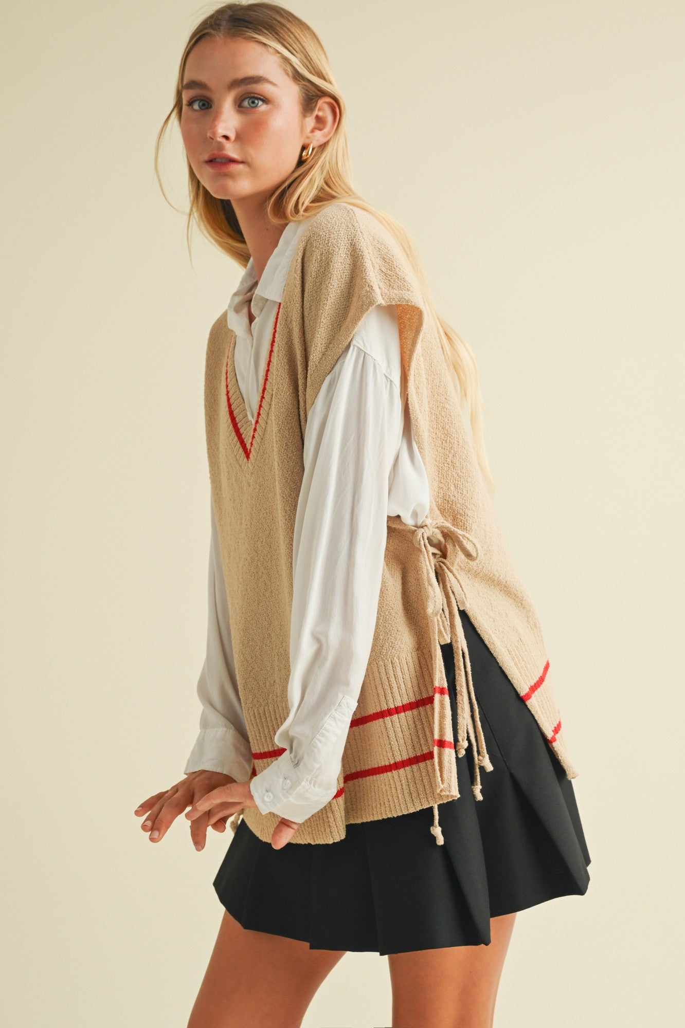 Open Side Tie V Neck Sweater Vest Top