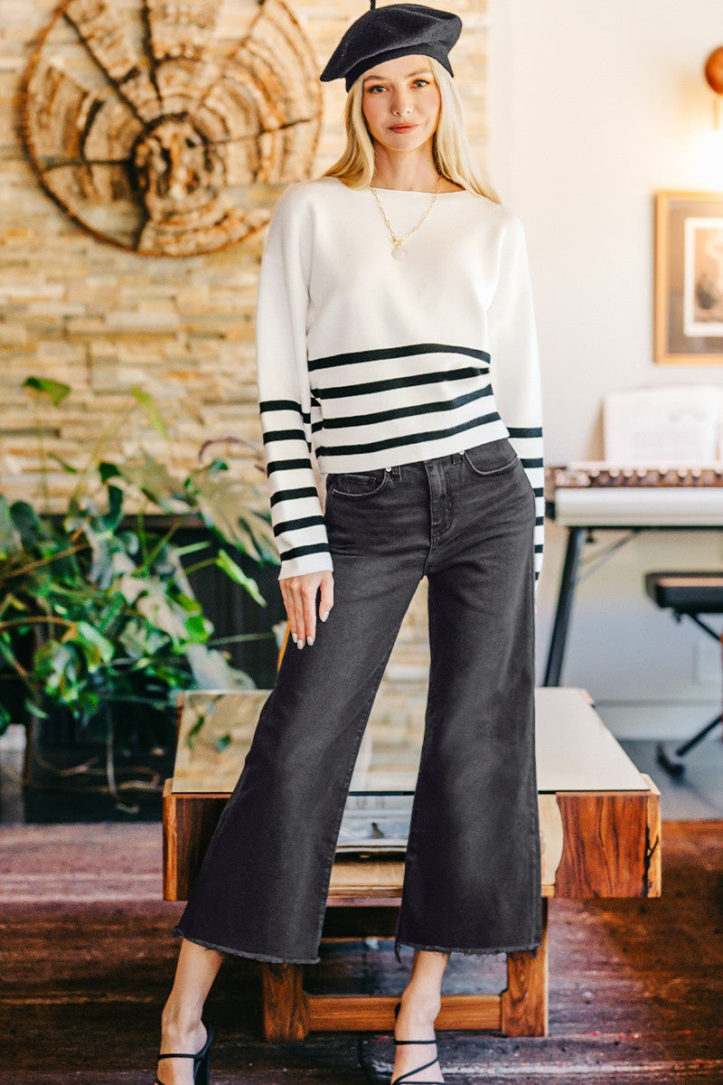 High Rise Washed Black Cropped Jean Pants