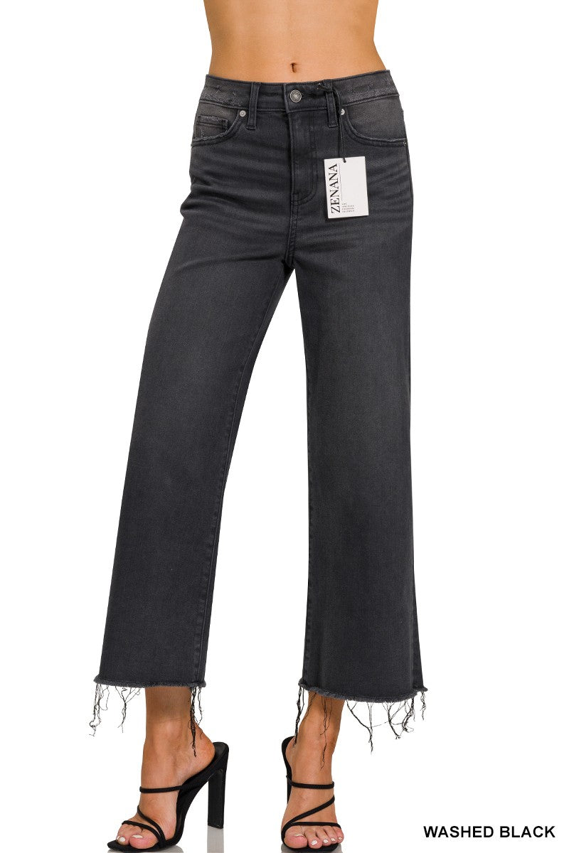 High Rise Washed Black Cropped Jean Pants