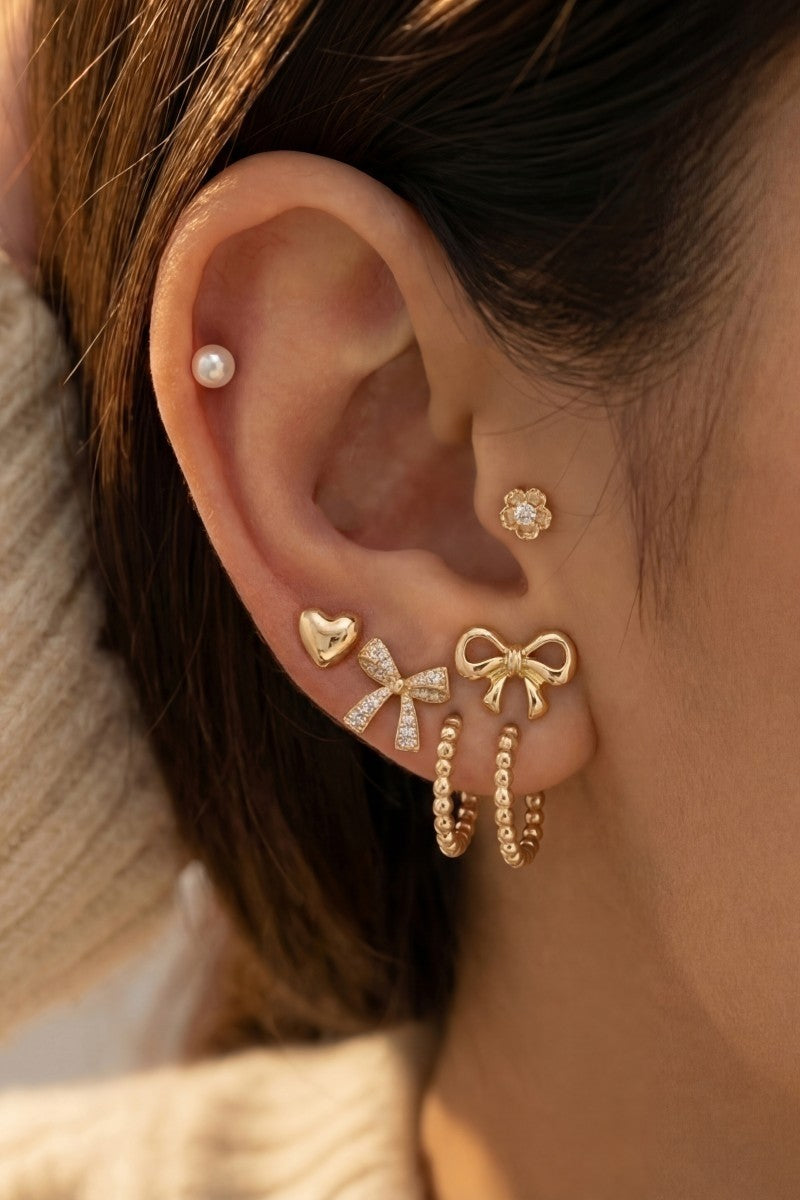 Six Pair Bow And Hearts Earrings Set