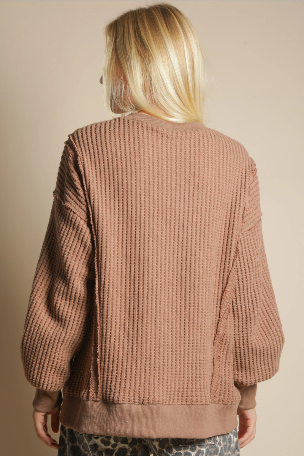 Oversized Mocha Waffle Knit Casual Top