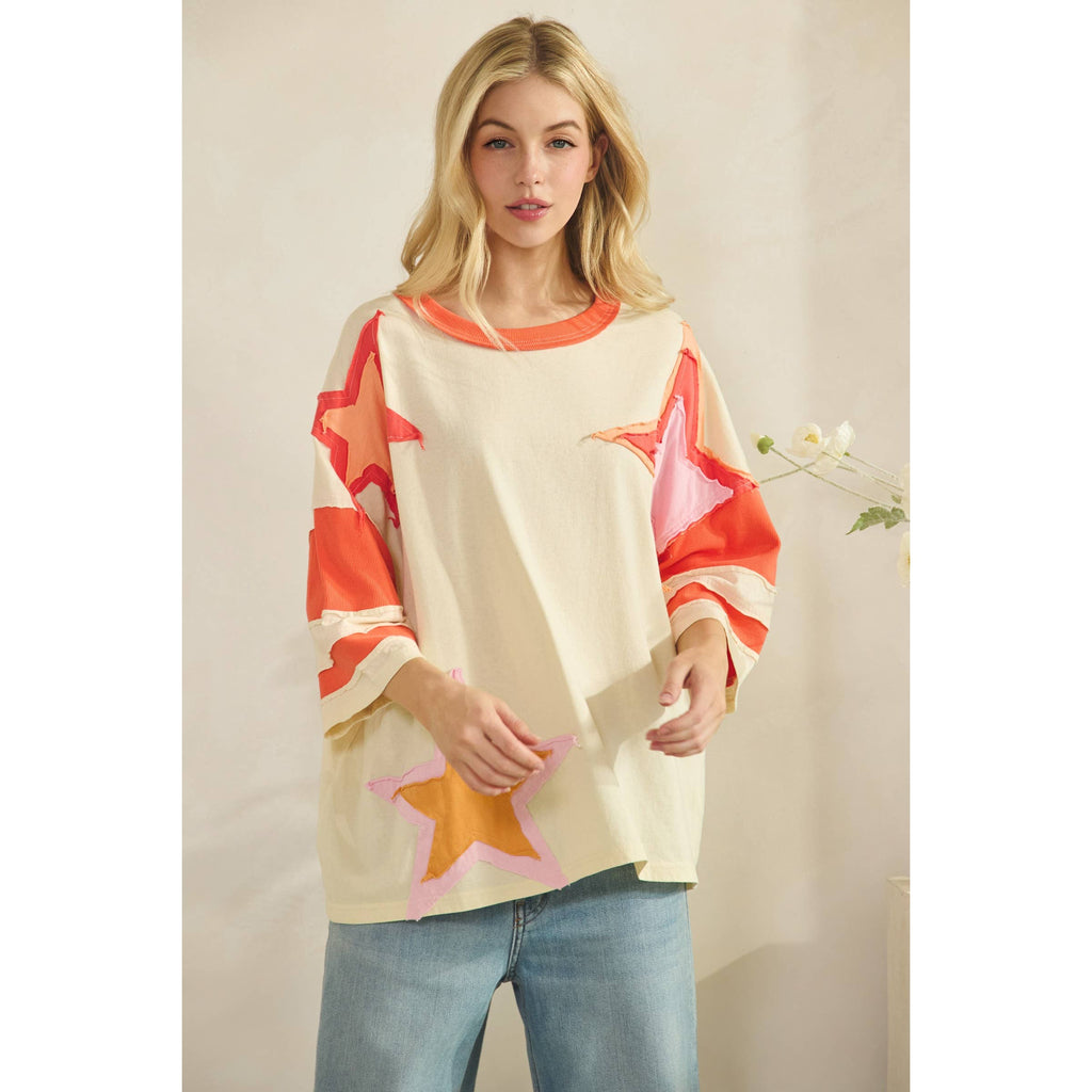 Colorblock Star Patch Applique Top