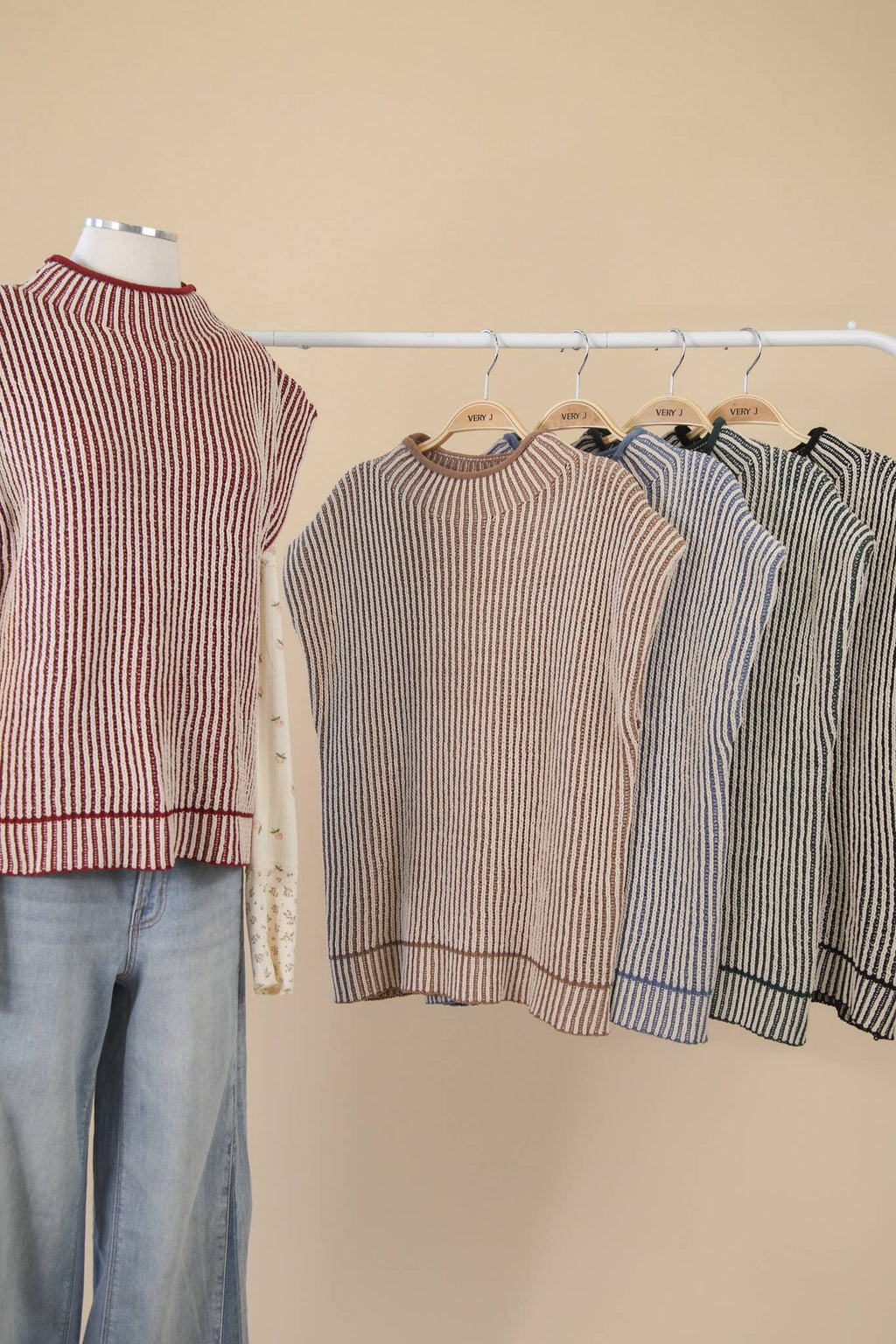 Two Tone Mocha Ribbed Knit Sweater Vest