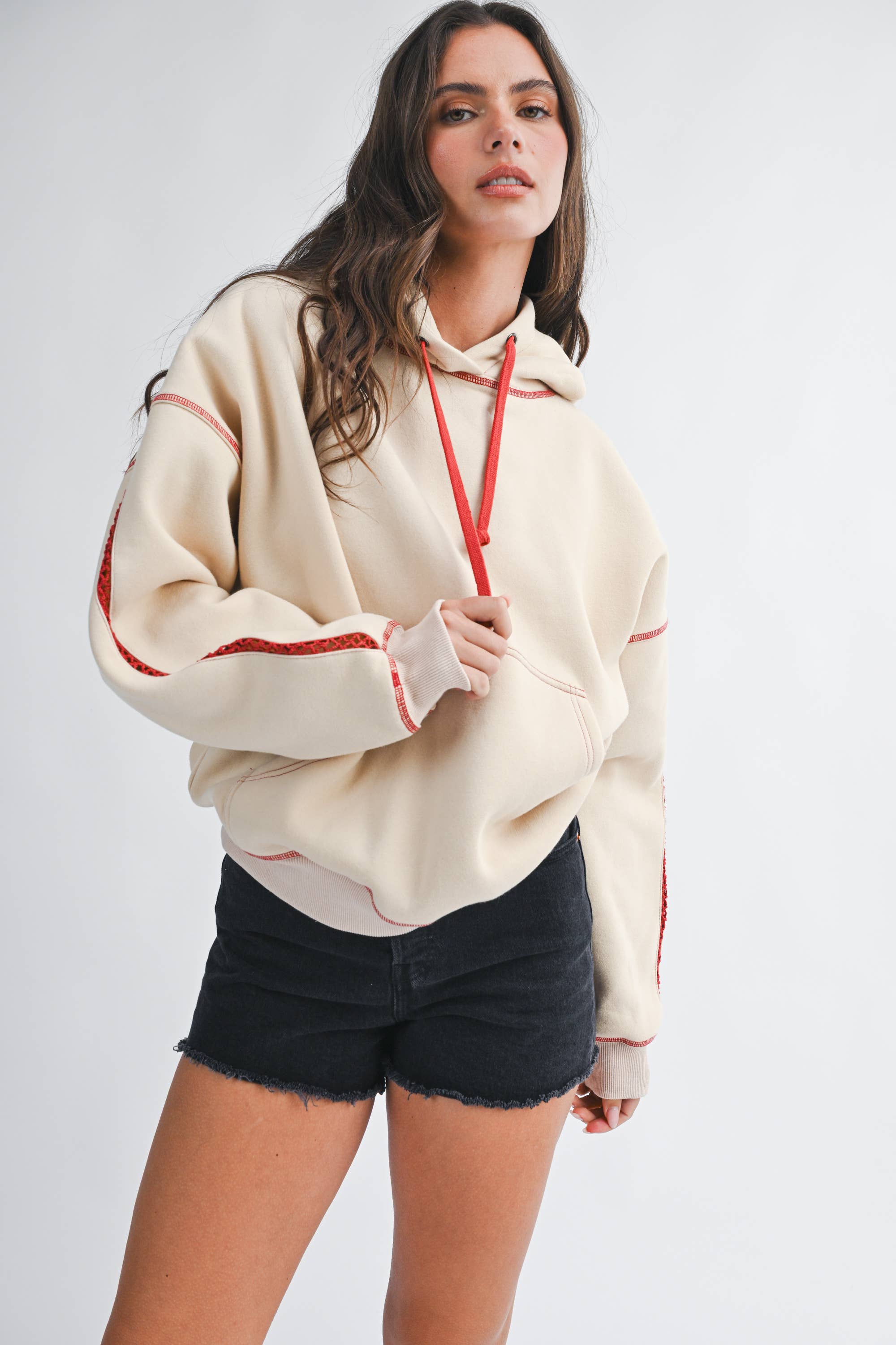 Contrast Red Stitch Oversized Hoodie