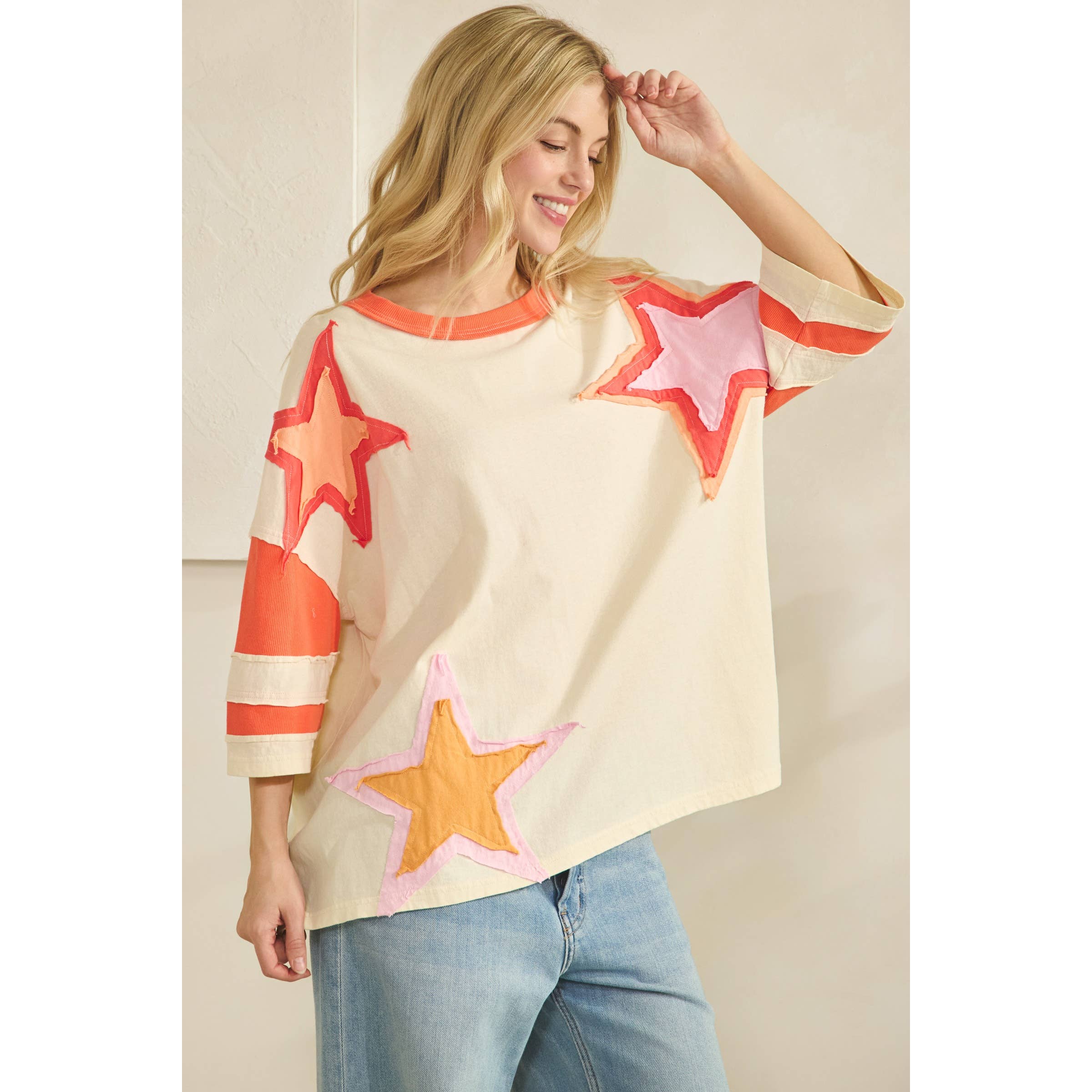 Colorblock Star Patch Applique Top
